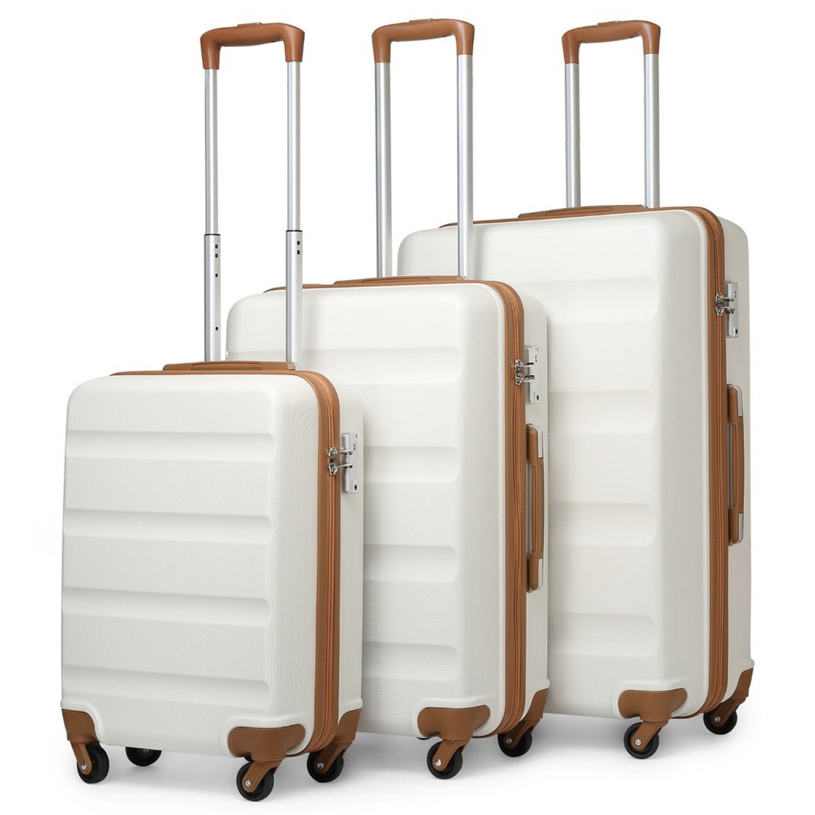 Kono 3-Piece Lightweight ABS Hardshell Suitcase Set - 19, 24, 28 Inch with Secure TSA Lock - Cream