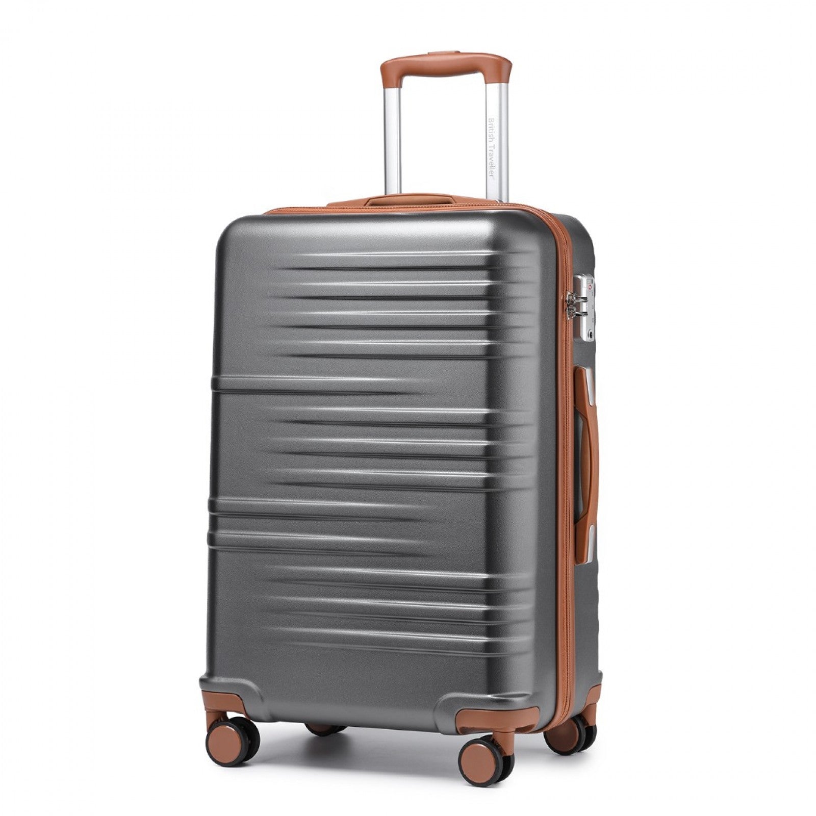 British Traveller 24 Inch Durable Polycarbonate and ABS Hard Shell Suitcase With TSA Lock - Grey And Brown