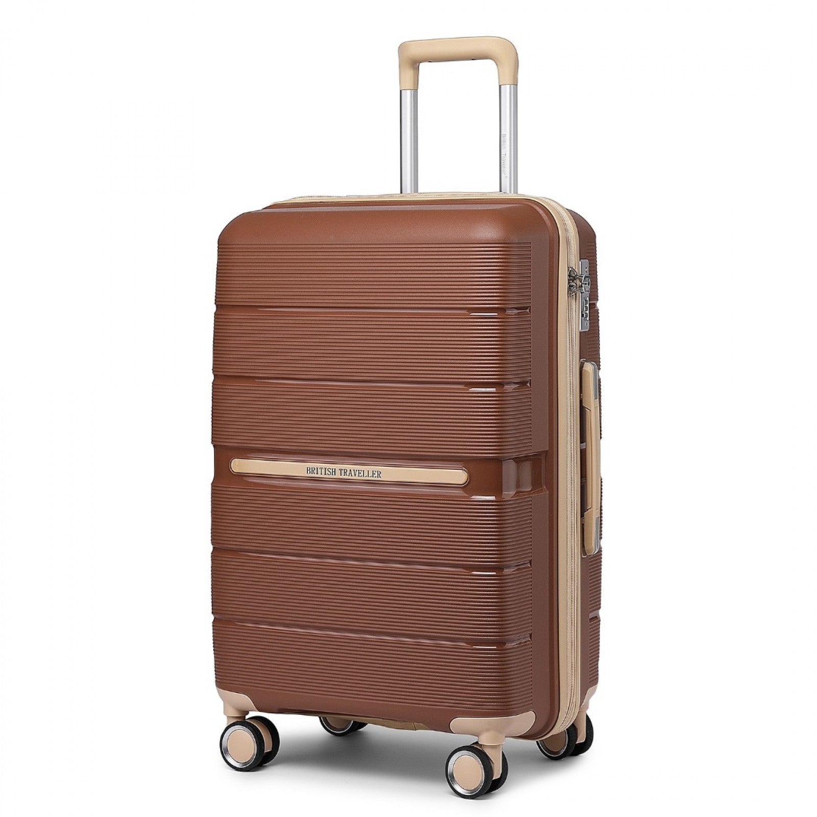 British Traveller 28 Inch Multi-Texture Polypropylene Hard Shell Suitcase With TSA Lock - Brown And Apricot