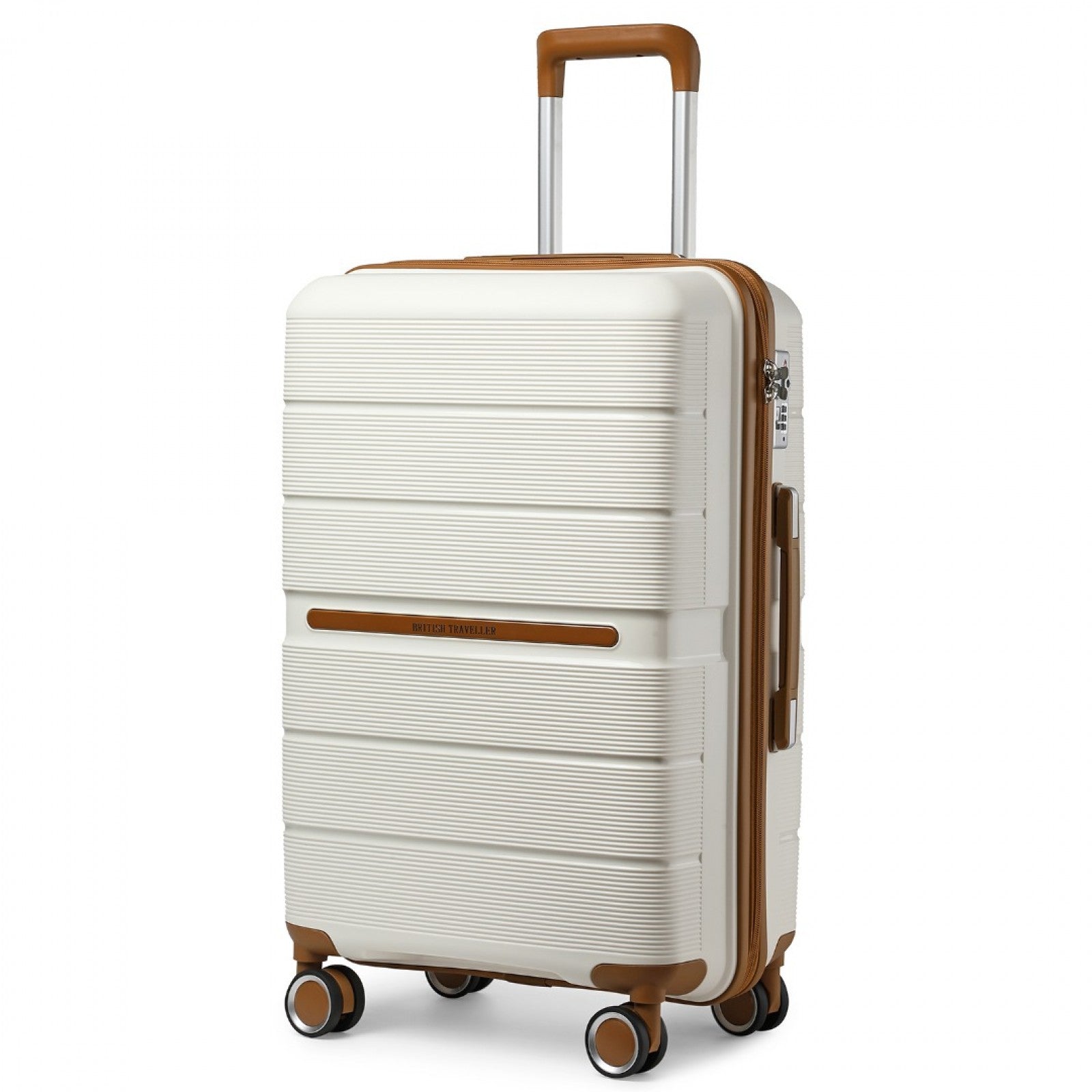 British Traveller 28 Inch Multi-Texture Polypropylene Hard Shell Suitcase With TSA Lock - Cream