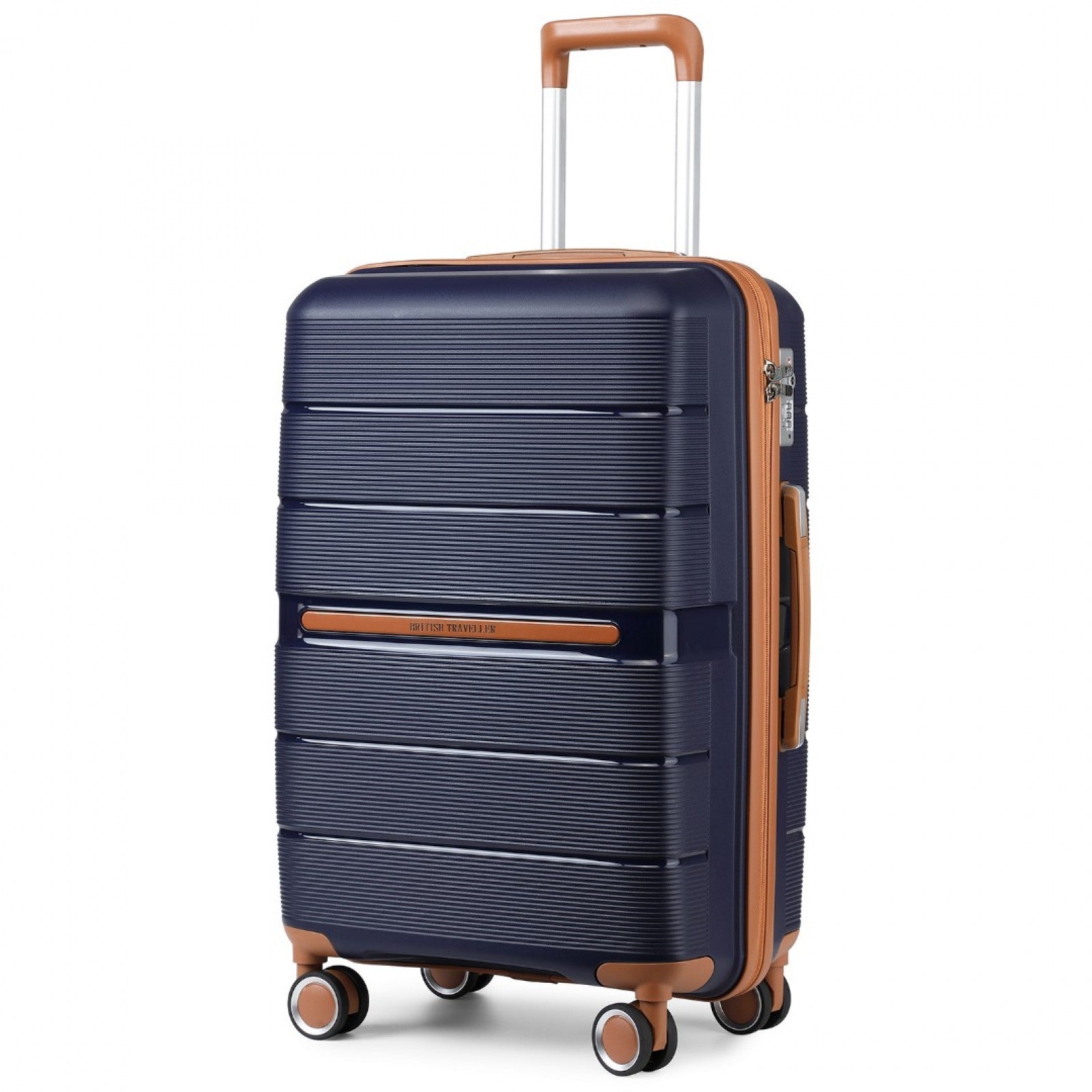 British Traveller 20 Inch Multi-Texture Polypropylene Hard Shell Suitcase With TSA Lock - Navy