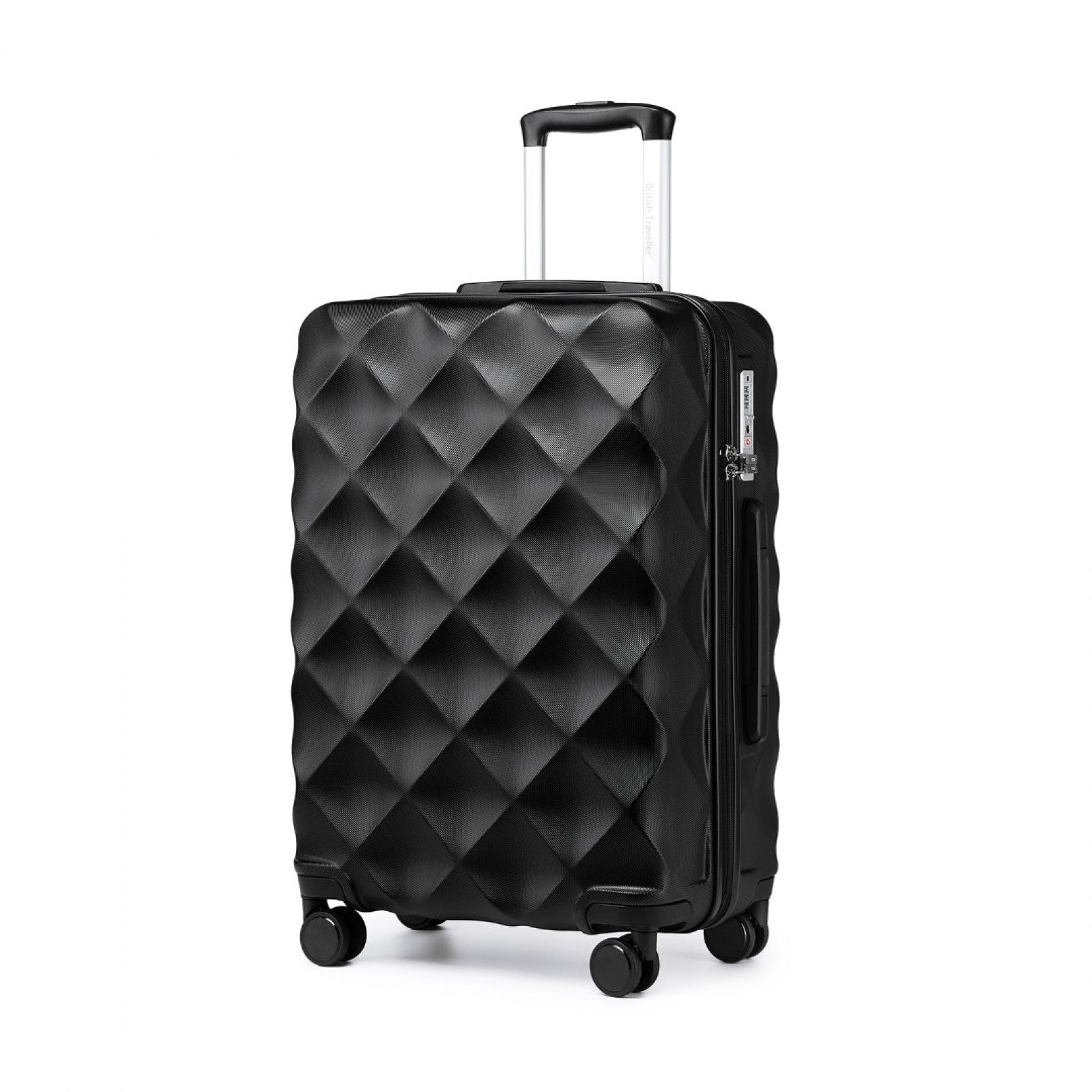 British Traveller 28 Inch Ultralight ABS And Polycarbonate Bumpy Diamond Suitcase With TSA Lock - Black