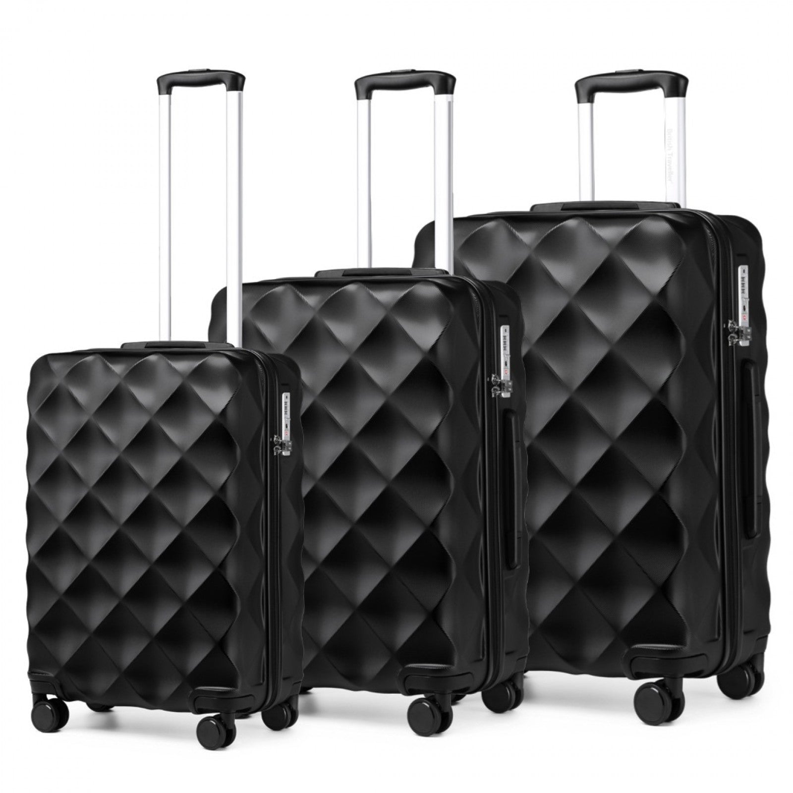 British Traveller Ultralight ABS And Polycarbonate Bumpy Diamond 3 Pcs Luggage Set With TSA Lock - Black