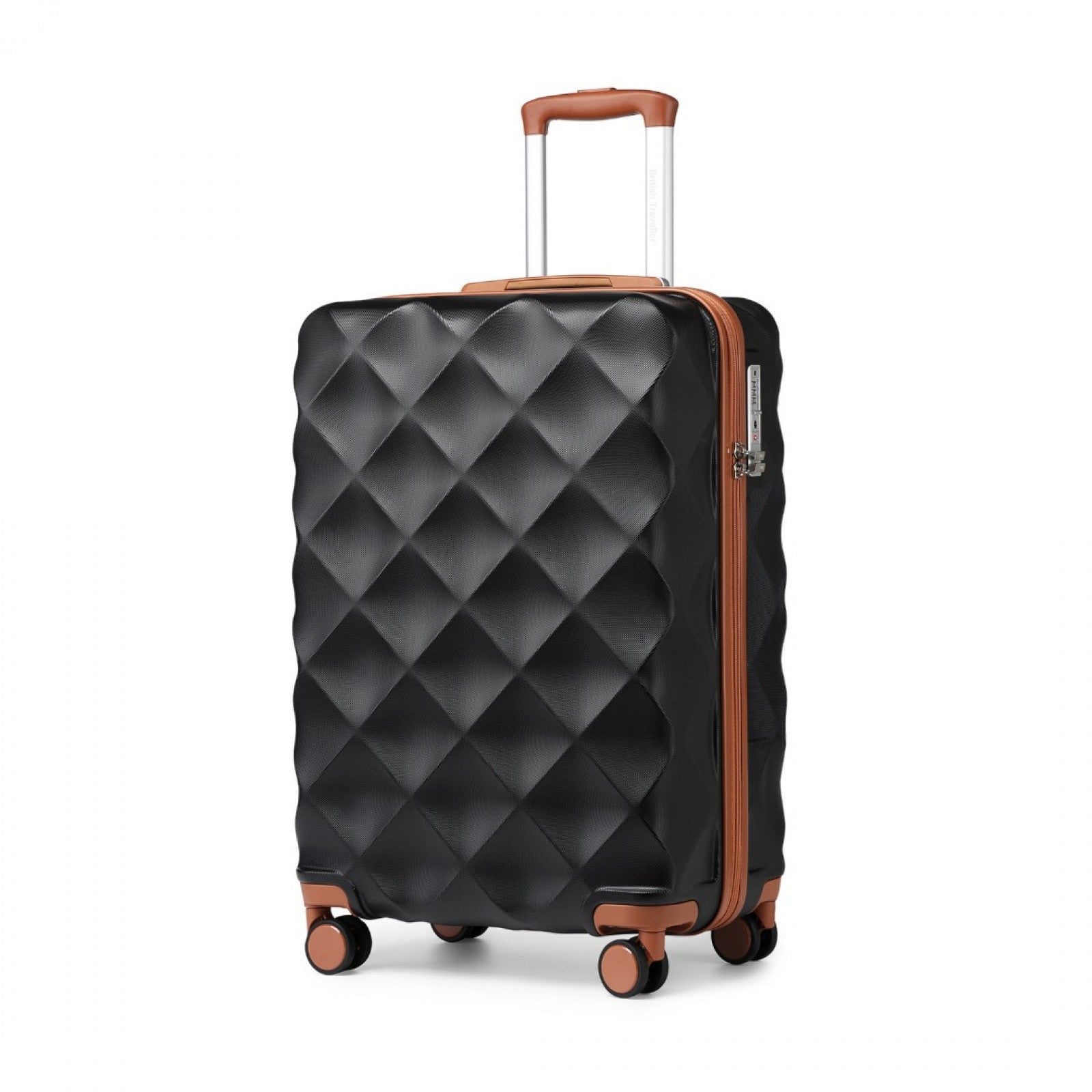 British Traveller 20 Inch Ultralight ABS And Polycarbonate Bumpy Diamond Suitcase With TSA Lock - Black And Brown