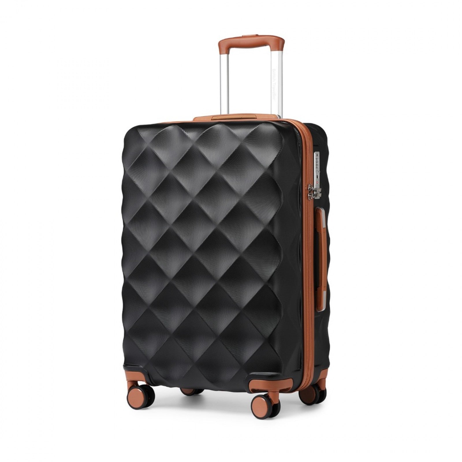 British Traveller 28 Inch Ultralight ABS And Polycarbonate Bumpy Diamond Suitcase With TSA Lock - Black And Brown