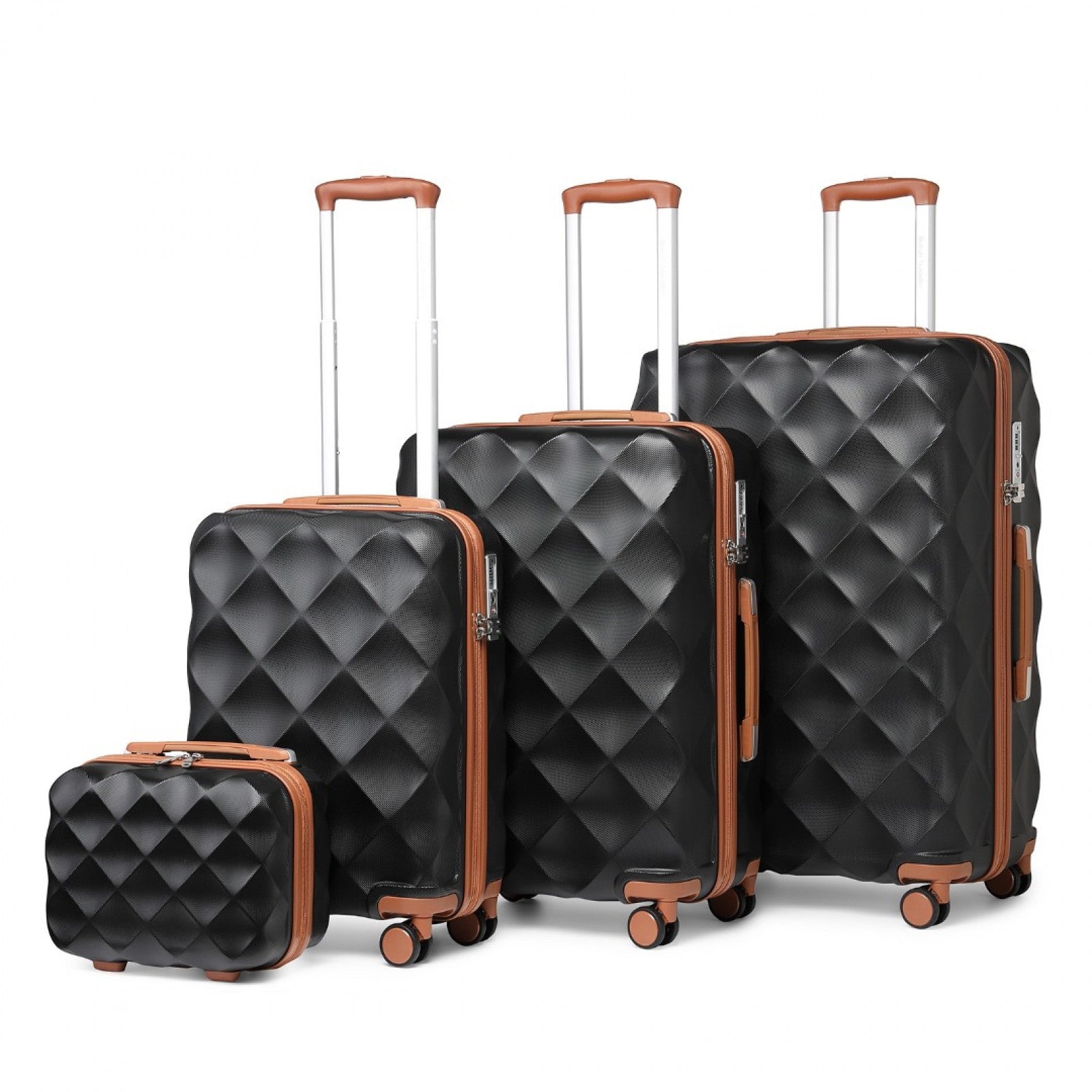 British Traveller Ultralight ABS And Polycarbonate Bumpy Diamond 4 Pcs Luggage Set With TSA Lock - Black And Brown