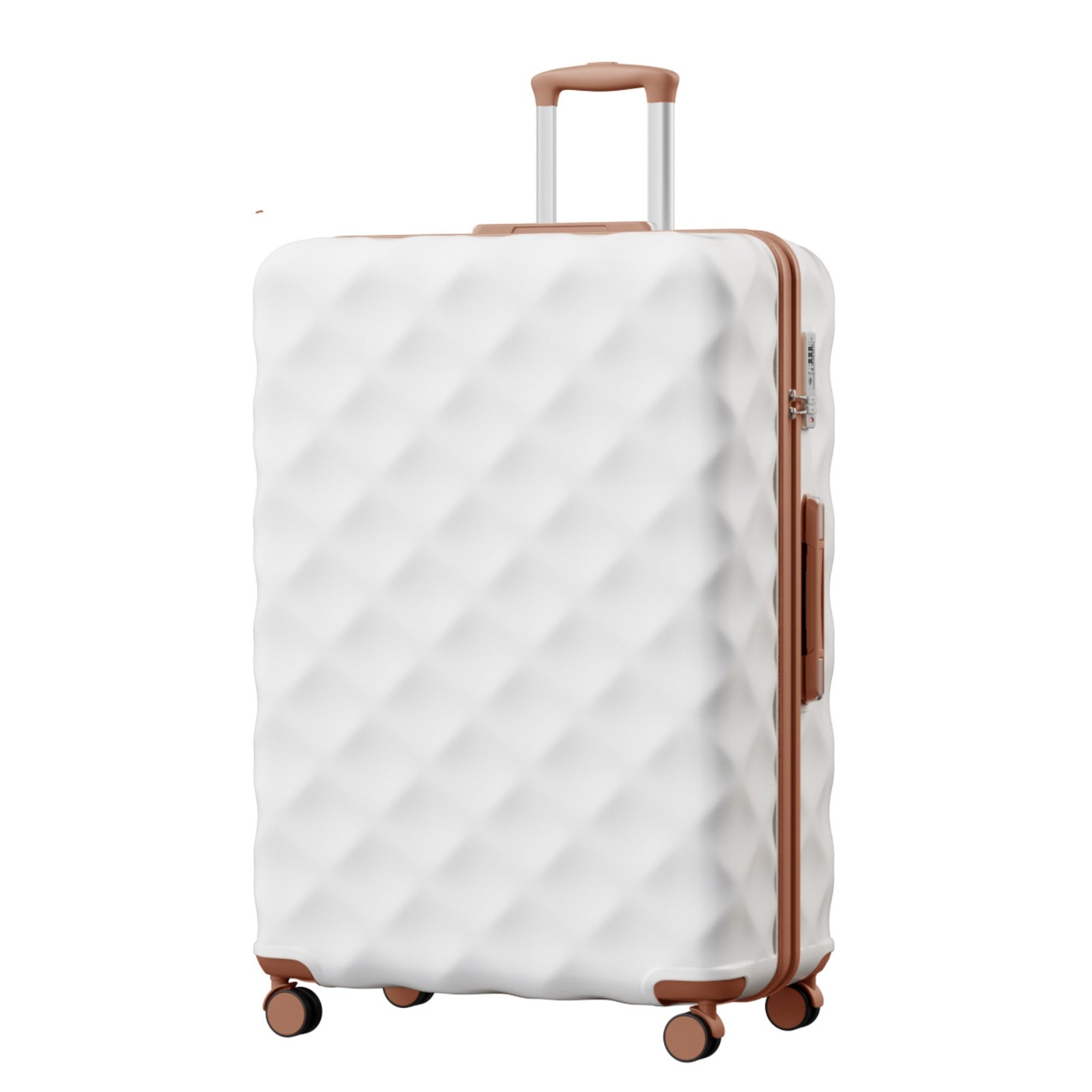 British Traveller 32 Inch Extra-Large Diamond Texture ABS+PC Hard-Shell Spinner Suitcase with Telescopic Handle - Cream