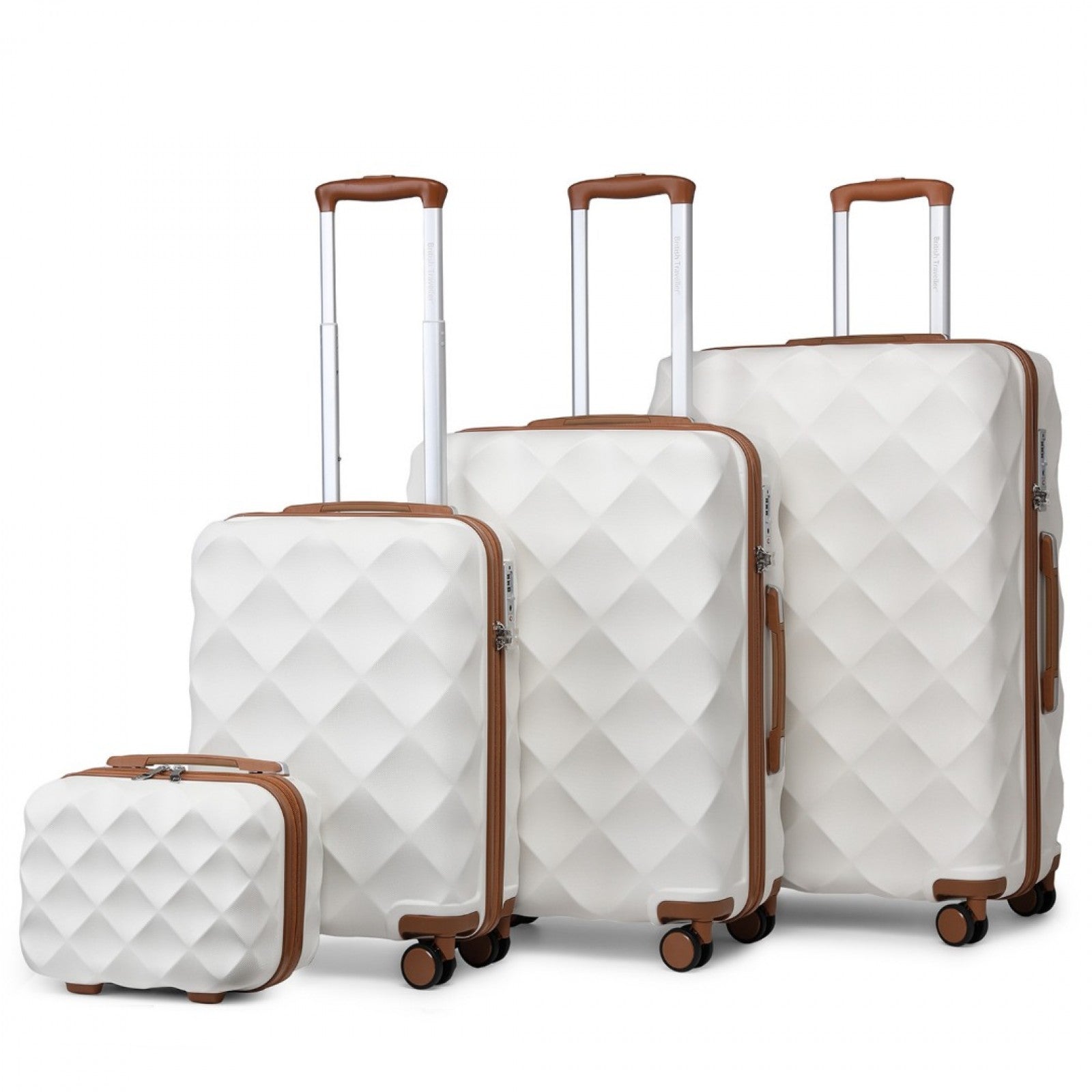 British Traveller Ultralight ABS And Polycarbonate Bumpy Diamond 4 Pcs Luggage Set With TSA Lock - Cream