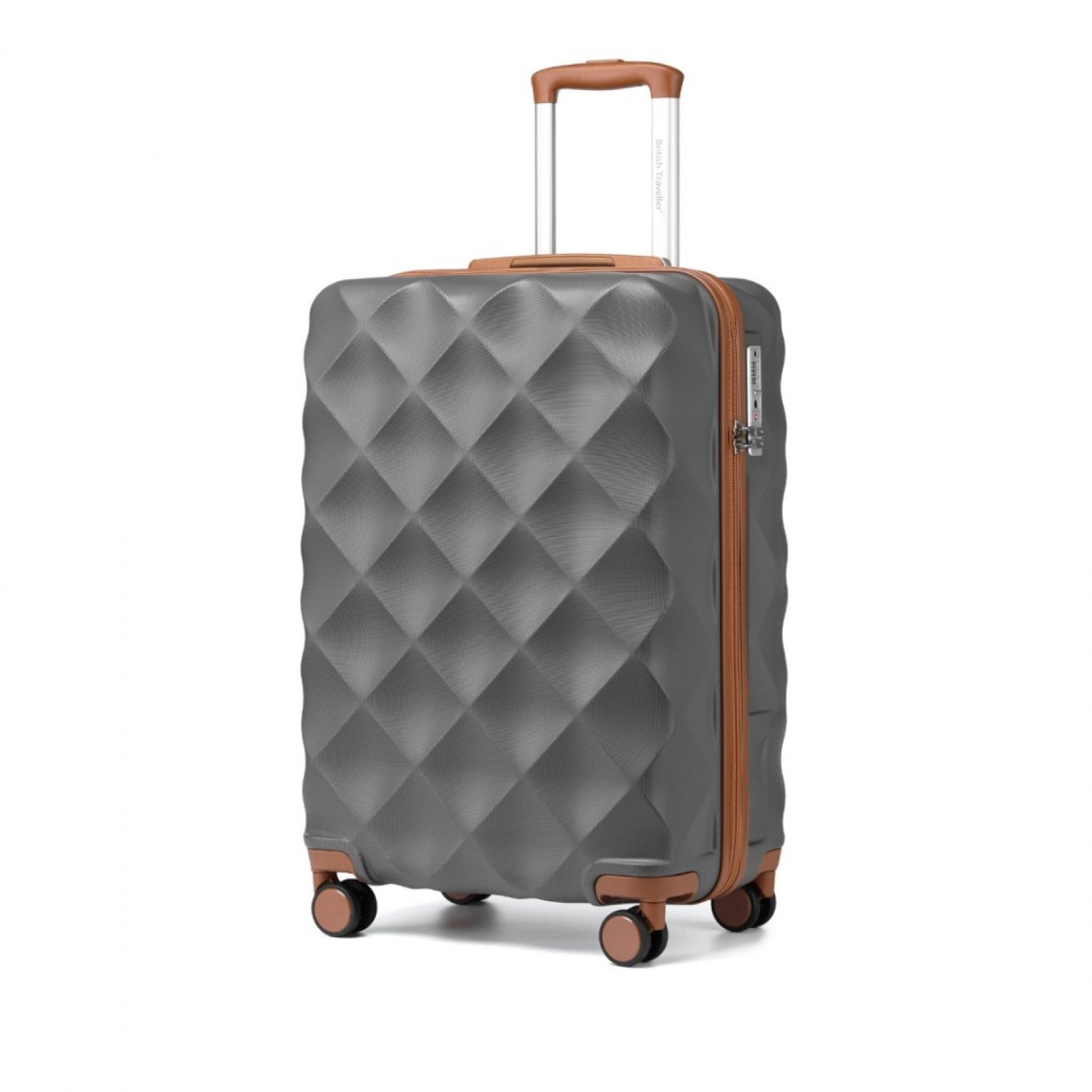 British Traveller 20 Inch Ultralight ABS And Polycarbonate Bumpy Diamond Suitcase With TSA Lock - Grey And Brown