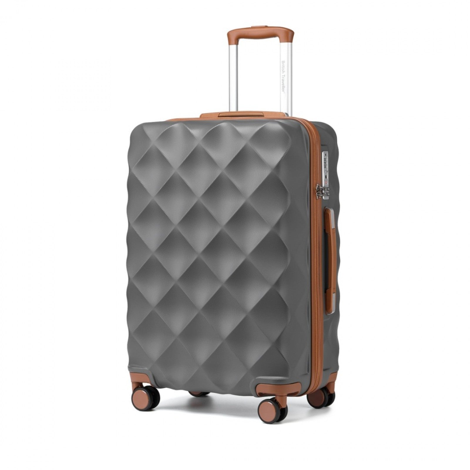 British Traveller 24 Inch Ultralight ABS And Polycarbonate Bumpy Diamond Suitcase With TSA Lock - Grey And Brown