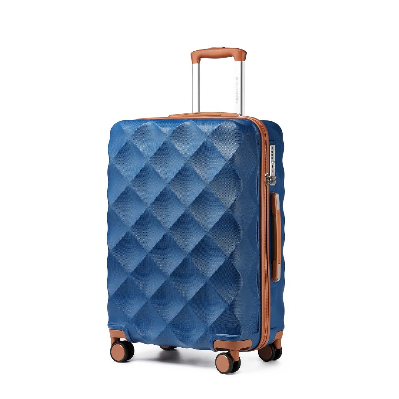 British Traveller 24 Inch Ultralight ABS And Polycarbonate Bumpy Diamond Suitcase With TSA Lock - Navy And Brown