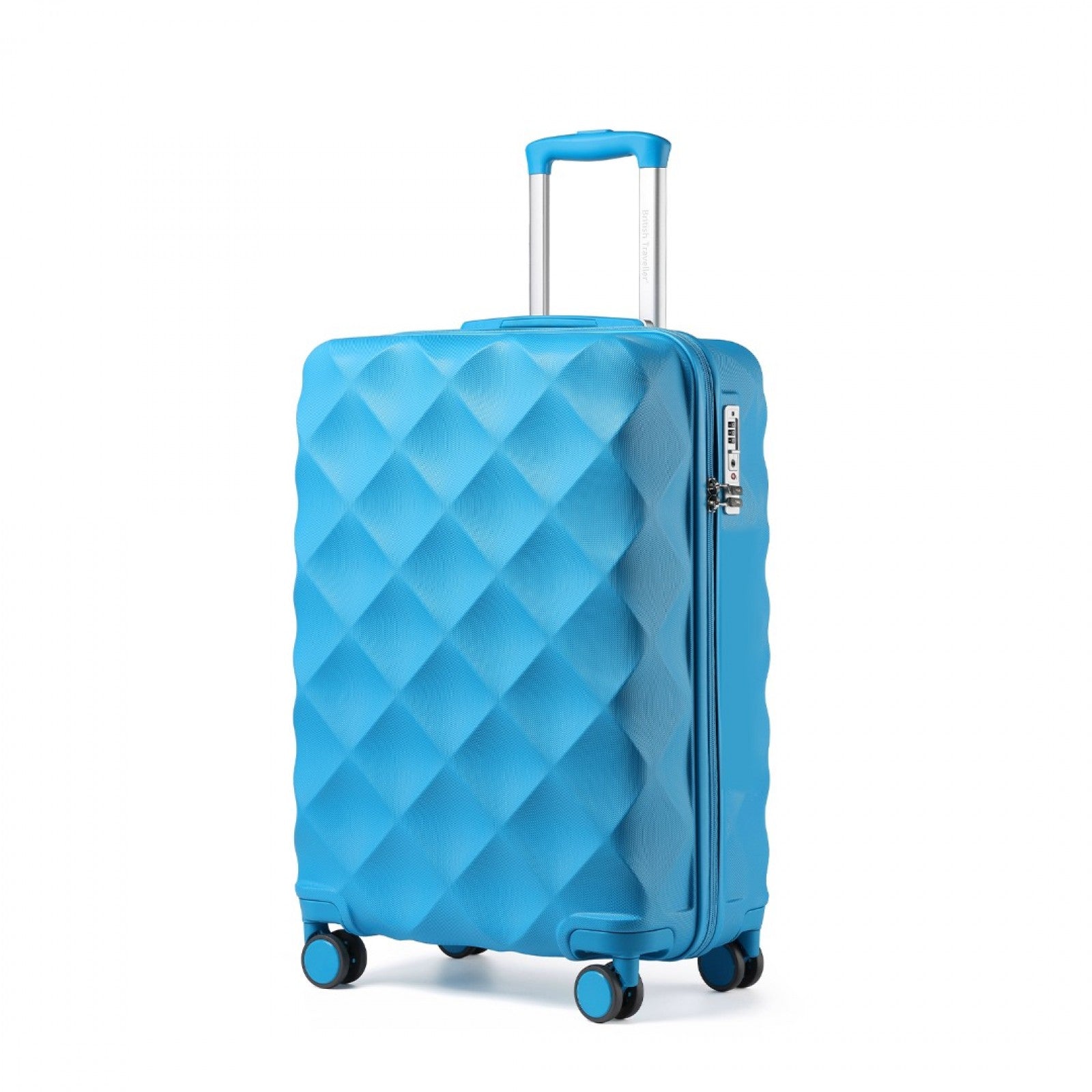 British Traveller 20 Inch Ultralight ABS And Polycarbonate Bumpy Diamond Suitcase With TSA Lock - Blue