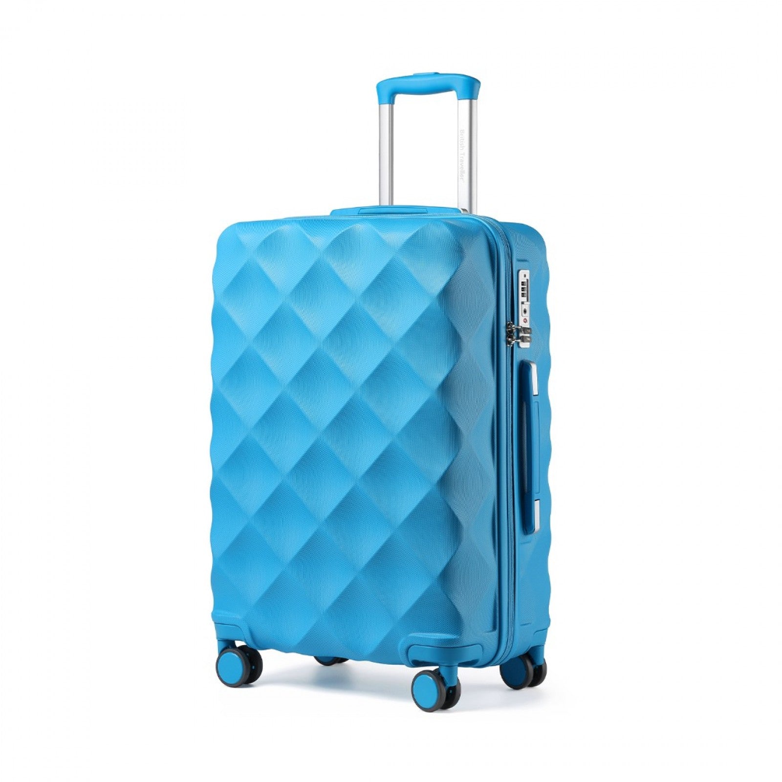 British Traveller 28 Inch Ultralight ABS And Polycarbonate Bumpy Diamond Suitcase With TSA Lock - Blue