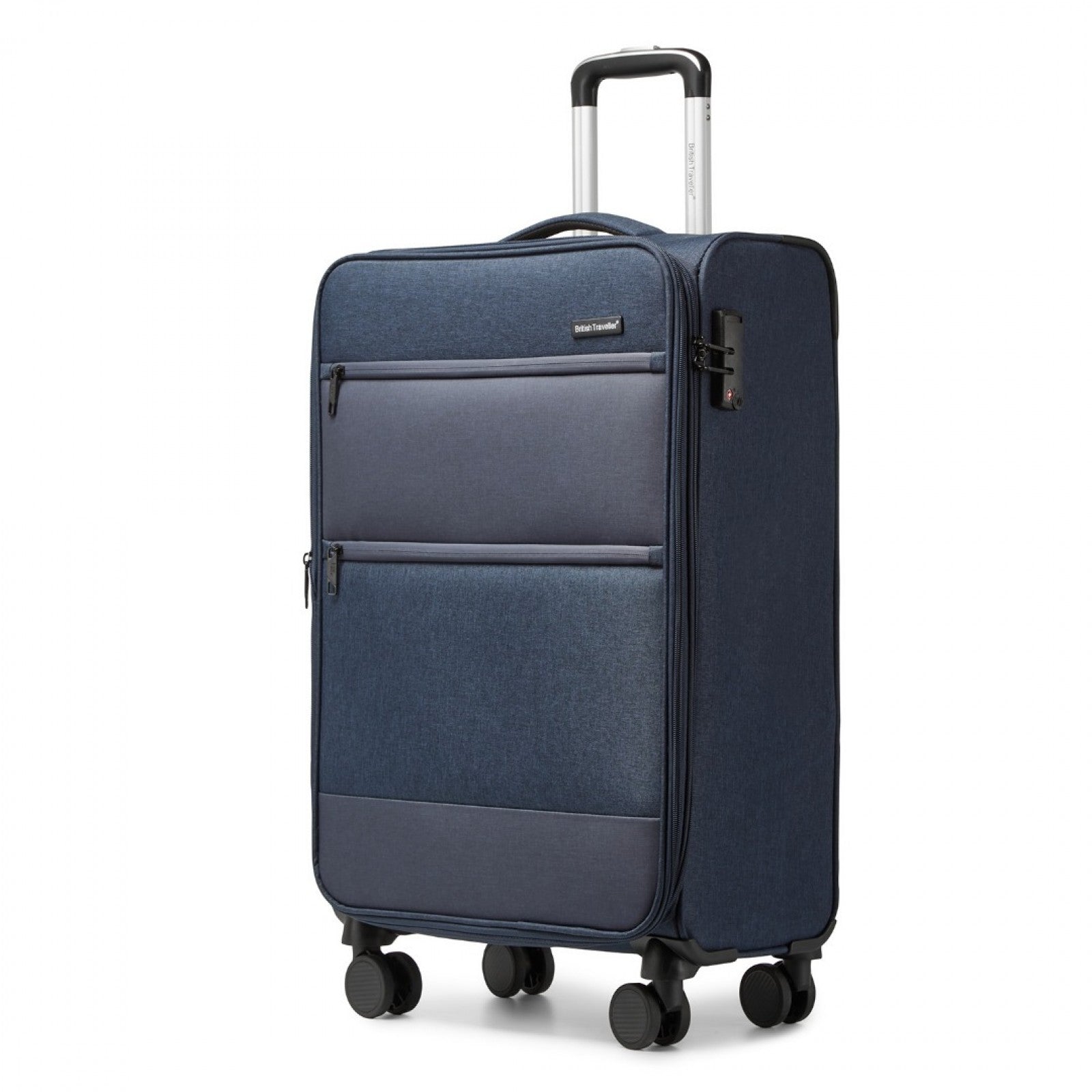 British Traveller 20 Inch Lightweight Cabin Carry-On Suitcase with Soft Shell and Laptop Compartment - Navy