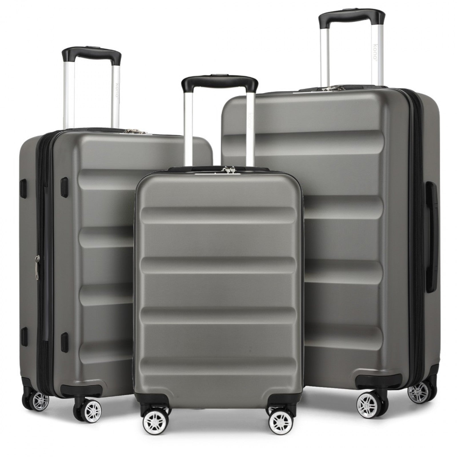 Kono 3-Piece Horizontal Engraved Hard Shell ABS+PC Suitcase with TSA Lock - Grey