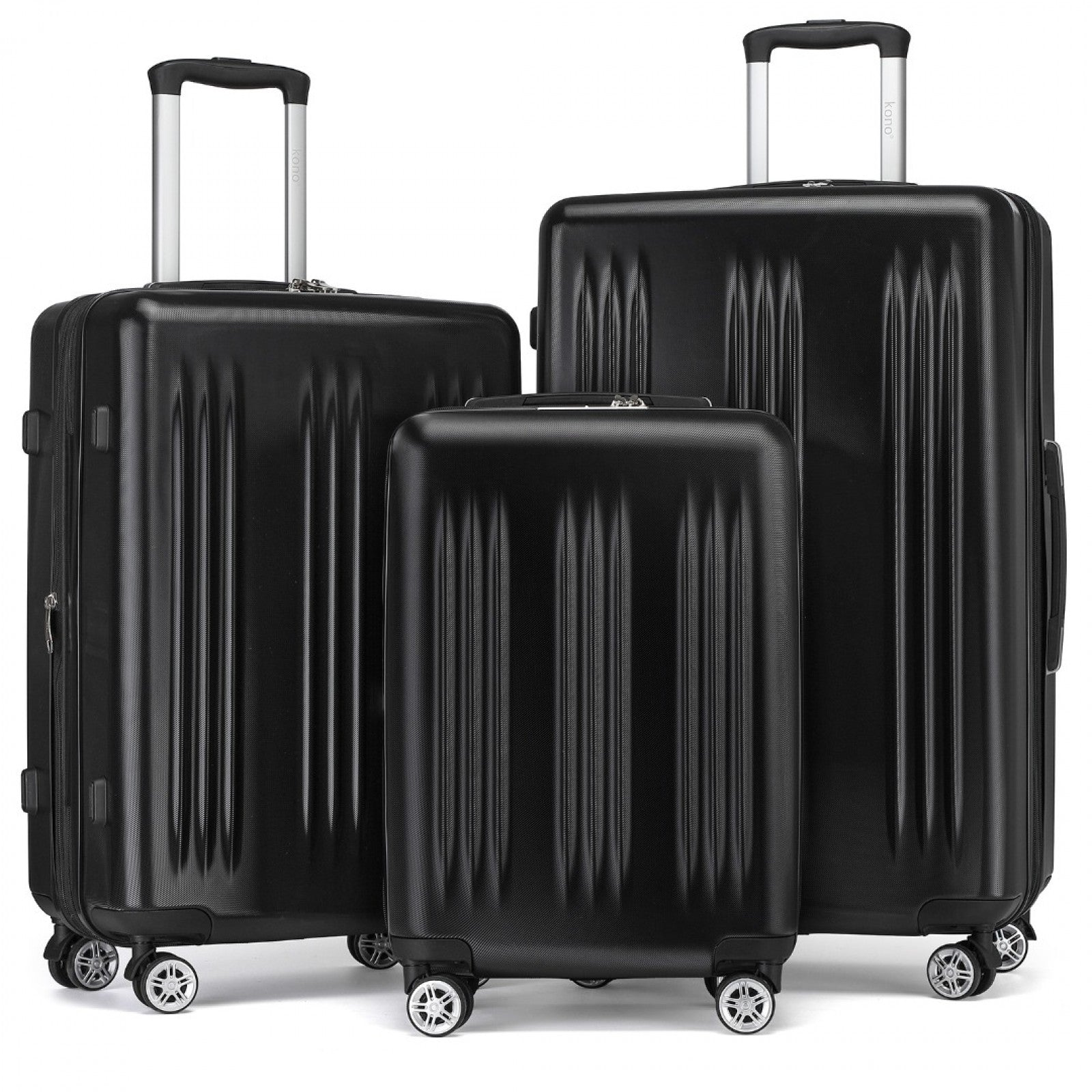 Kono 3 Piece Luggage Set 20/24/28 Inch Sleek Striped Expandable ABS+PC Suitcase With TSA Lock And Four Spinner Wheels - Black