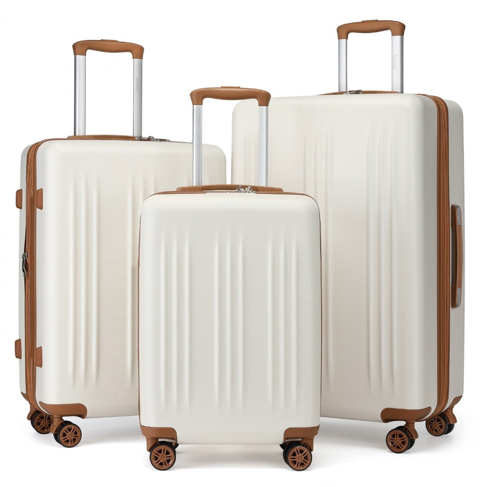 Kono 3 Piece Luggage Set 20/24/28 Inch Sleek Striped Expandable ABS+PC Suitcase With TSA Lock And Four Spinner Wheels - Cream And Brown