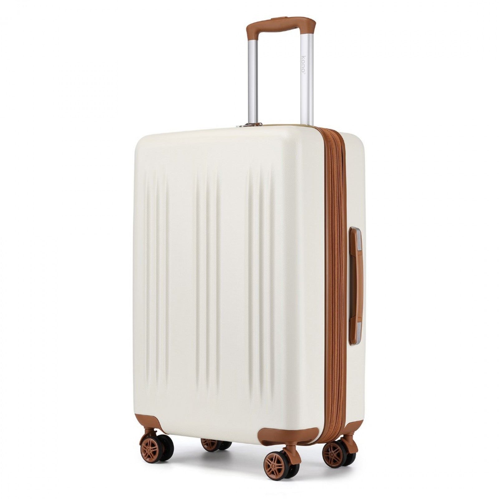 Kono 28 Inch Sleek Striped Check-In Suitcase Expandable Durable ABS+PC Luggage with Four Spinner Wheels TSA Lock - Cream And Brown