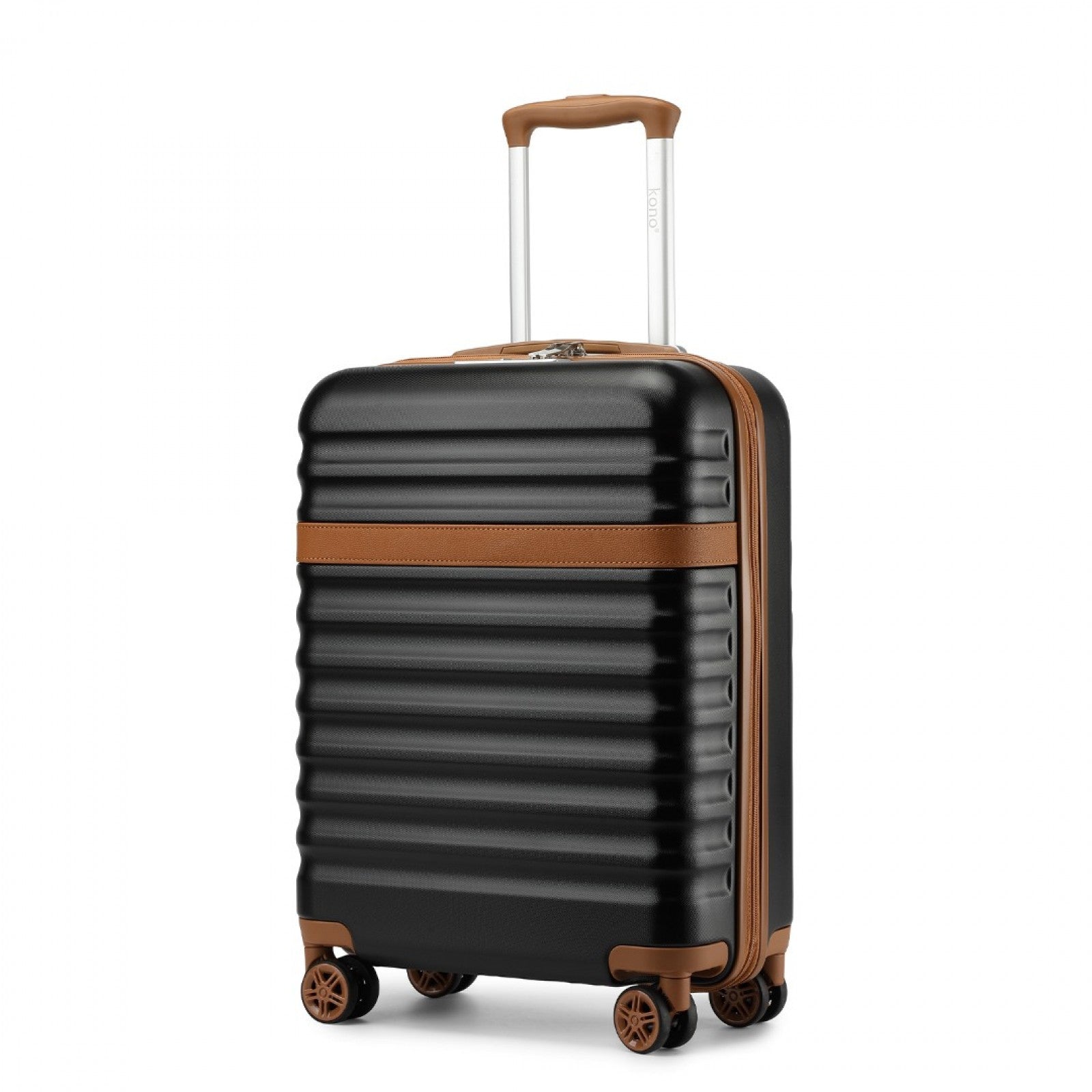 Kono 20 Inch Stylish Lightweight Hard Shell ABS+PC Cabin Carry-On Suitcase with TSA Lock for Enhanced Security - Black and Brown