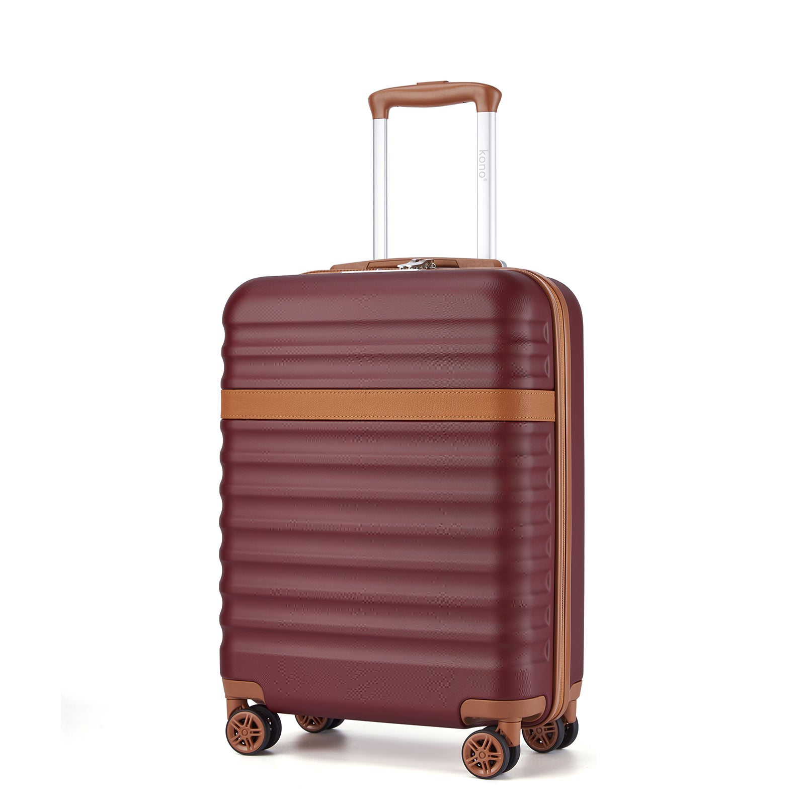 Kono 20 Inch Stylish Lightweight Hard Shell ABS+PC Cabin Carry-On Suitcase with TSA Lock for Enhanced Security - Burgundy and Brown