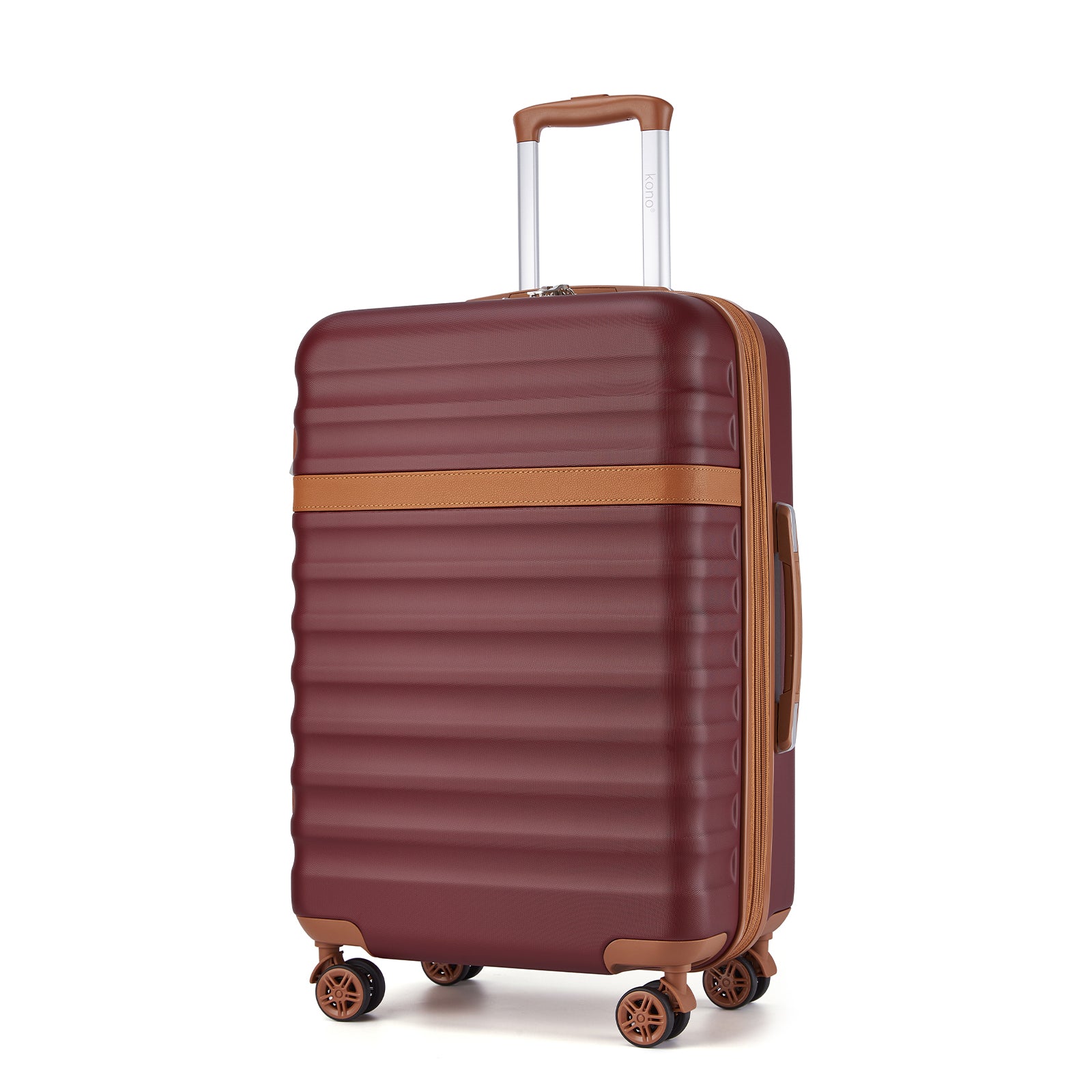 Kono 28 Inch Expandable Lightweight Hard Shell ABS+PC Check-In Suitcase with TSA Lock Ideal for Extended Trips and Secure Travel - Burgundy And Brown