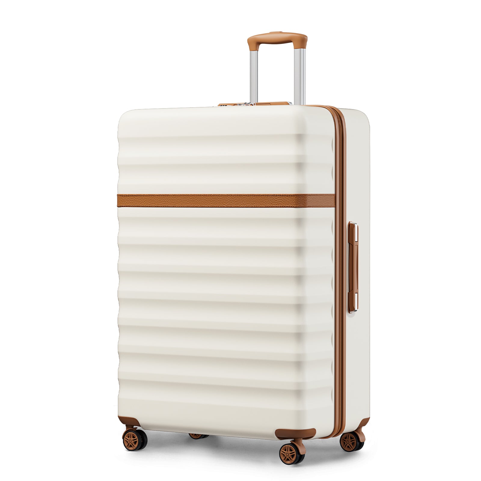Kono 32-Inch ABS+PC Extra Large Hard Shell Spinner Suitcase with Telescopic Handle - Cream and Brown