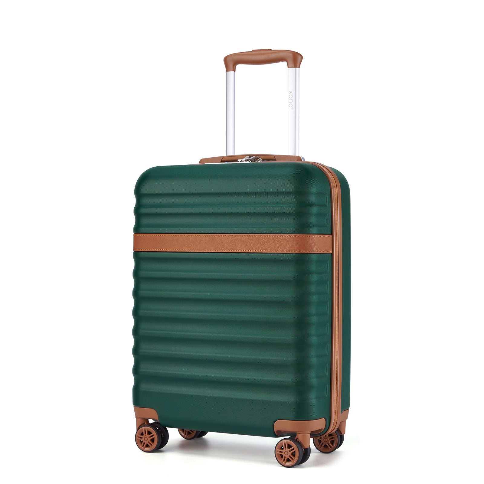 Kono 20 Inch Stylish Lightweight Hard Shell ABS+PC Cabin Carry-On Suitcase with TSA Lock for Enhanced Security - Green and Brown