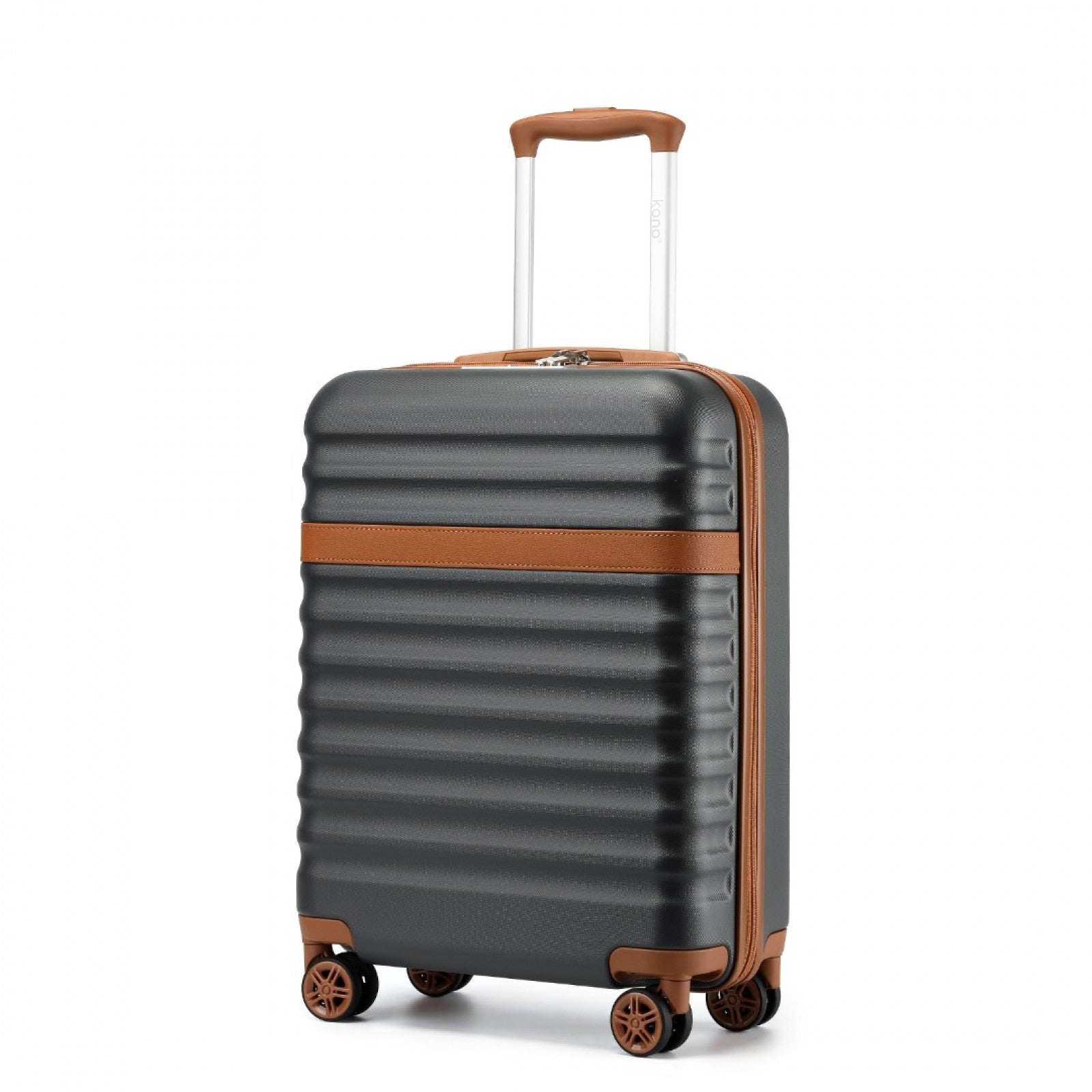 Kono 20 Inch Stylish Lightweight Hard Shell ABS+PC Cabin Carry-On Suitcase with TSA Lock for Enhanced Security - Grey and Brown