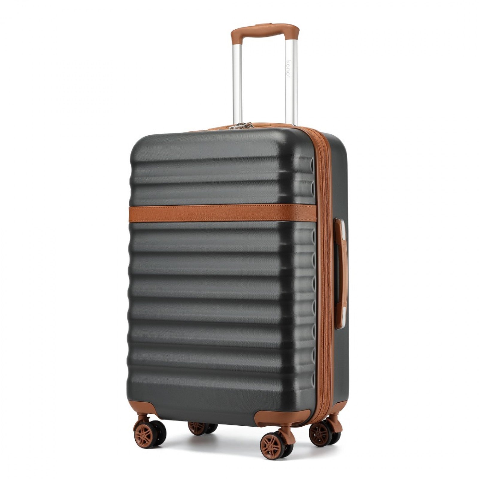 Kono 24 Inch Expandable Lightweight Hard Shell ABS+PC Check-In Suitcase with TSA Lock Ideal for Extended Trips and Secure Travel - Grey And Brown