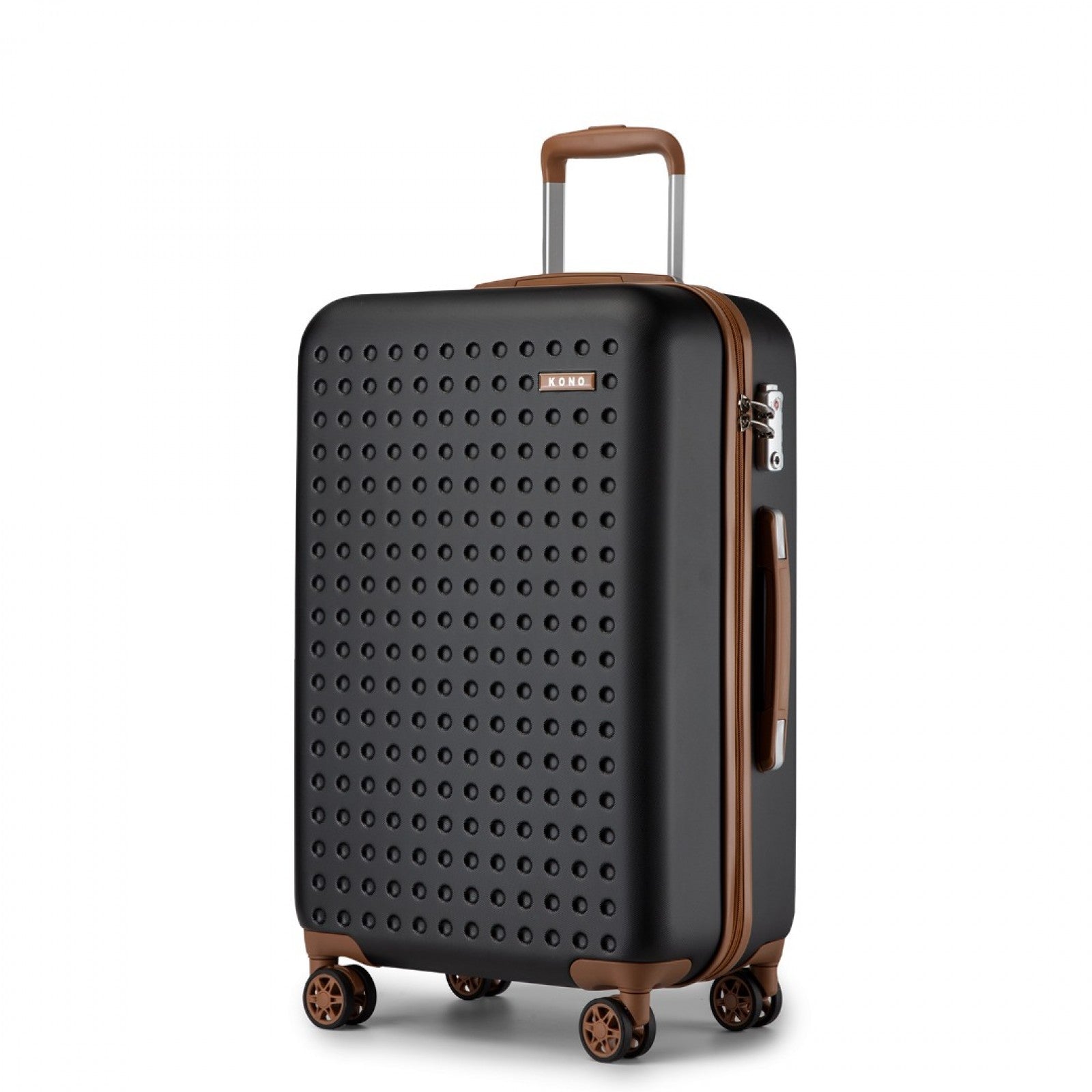 Kono Stylish ABS+PC 24 Inch Polka Dot Hard Shell Suitcase With TSA Lock - Black And Brown