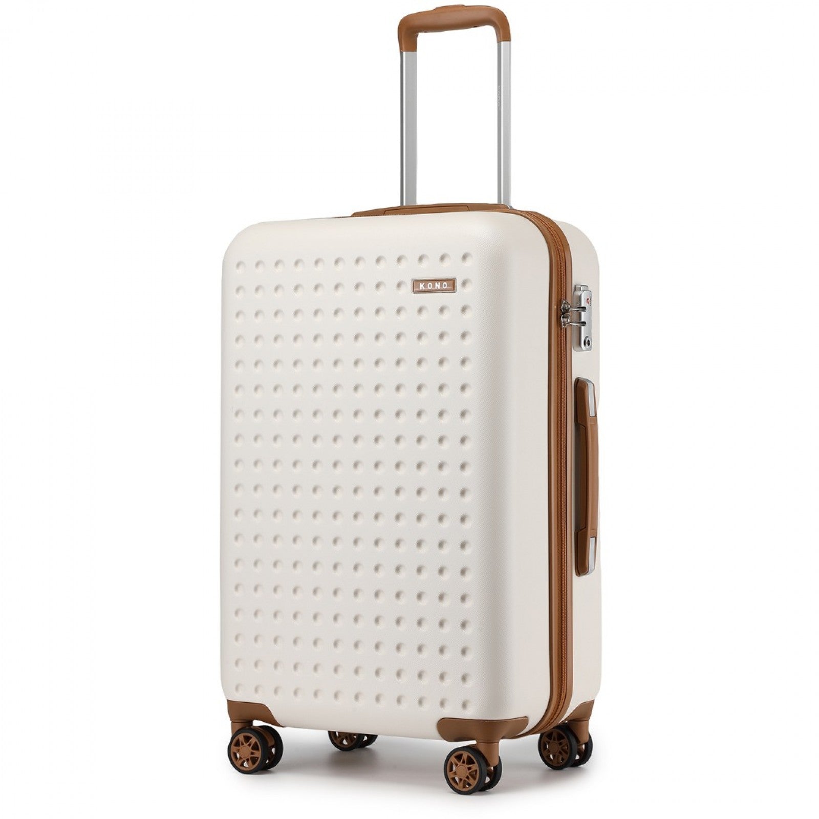Kono Stylish ABS+PC 28 Inch Polka Dot Hard Shell Suitcase With TSA Lock - Cream And Brown
