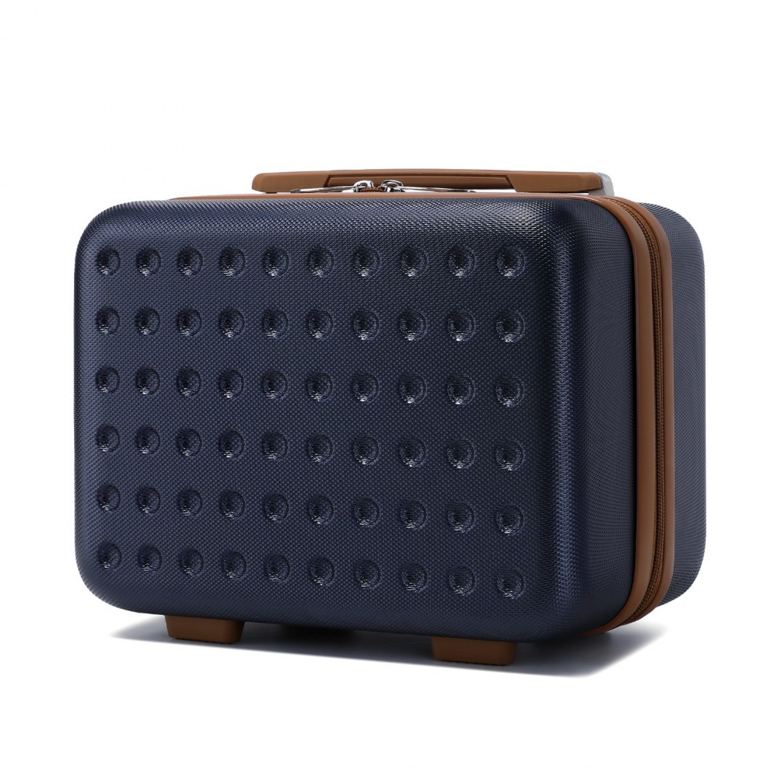 Kono Stylish ABS+PC 13 Inch Polka Dot Hard Shell Vanity Case - Navy And Brown