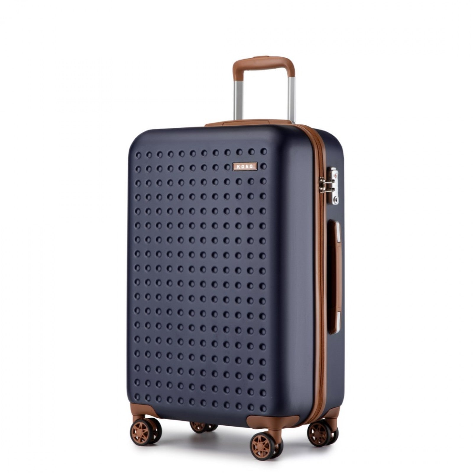 Kono Stylish ABS+PC 24 Inch Polka Dot Hard Shell Suitcase With TSA Lock - Navy And Brown