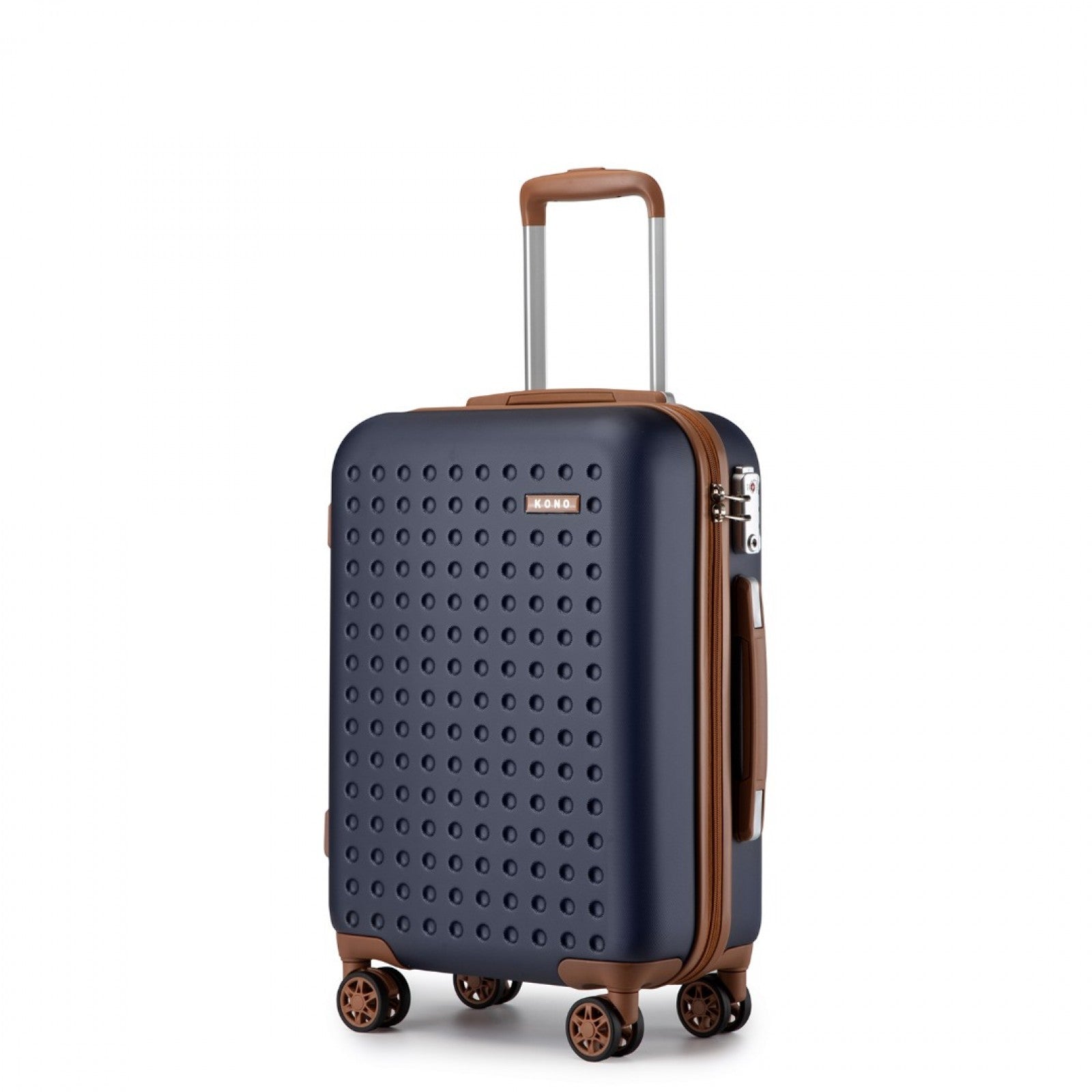 Kono Stylish ABS+PC 20 Inch Polka Dot Hard Shell Cabin Suitcase With TSA Lock - Navy And Brown