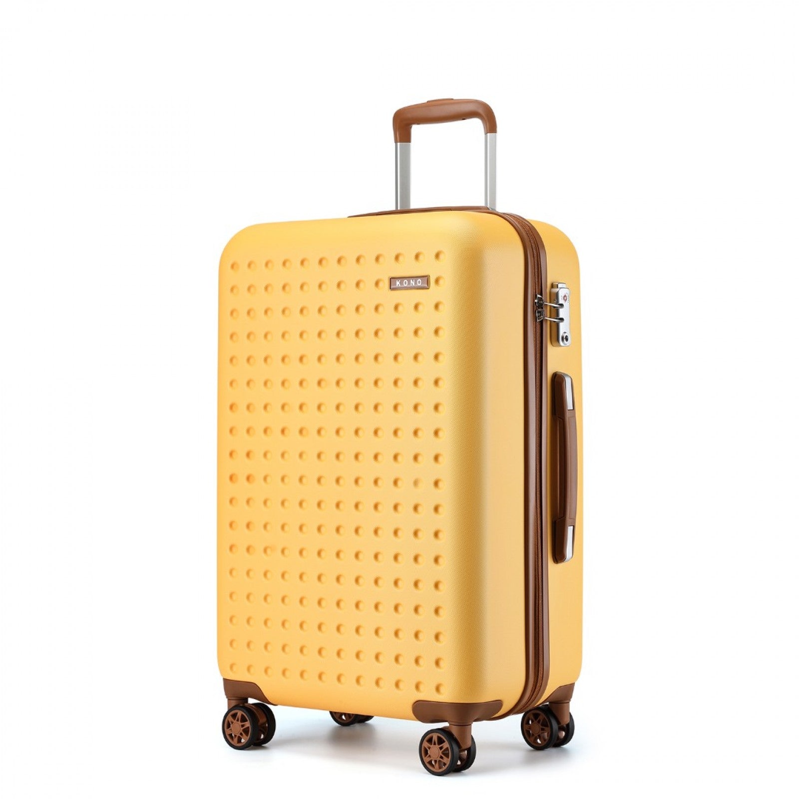 Kono Stylish ABS+PC 24 Inch Polka Dot Hard Shell Suitcase With TSA Lock - Yellow And Brown