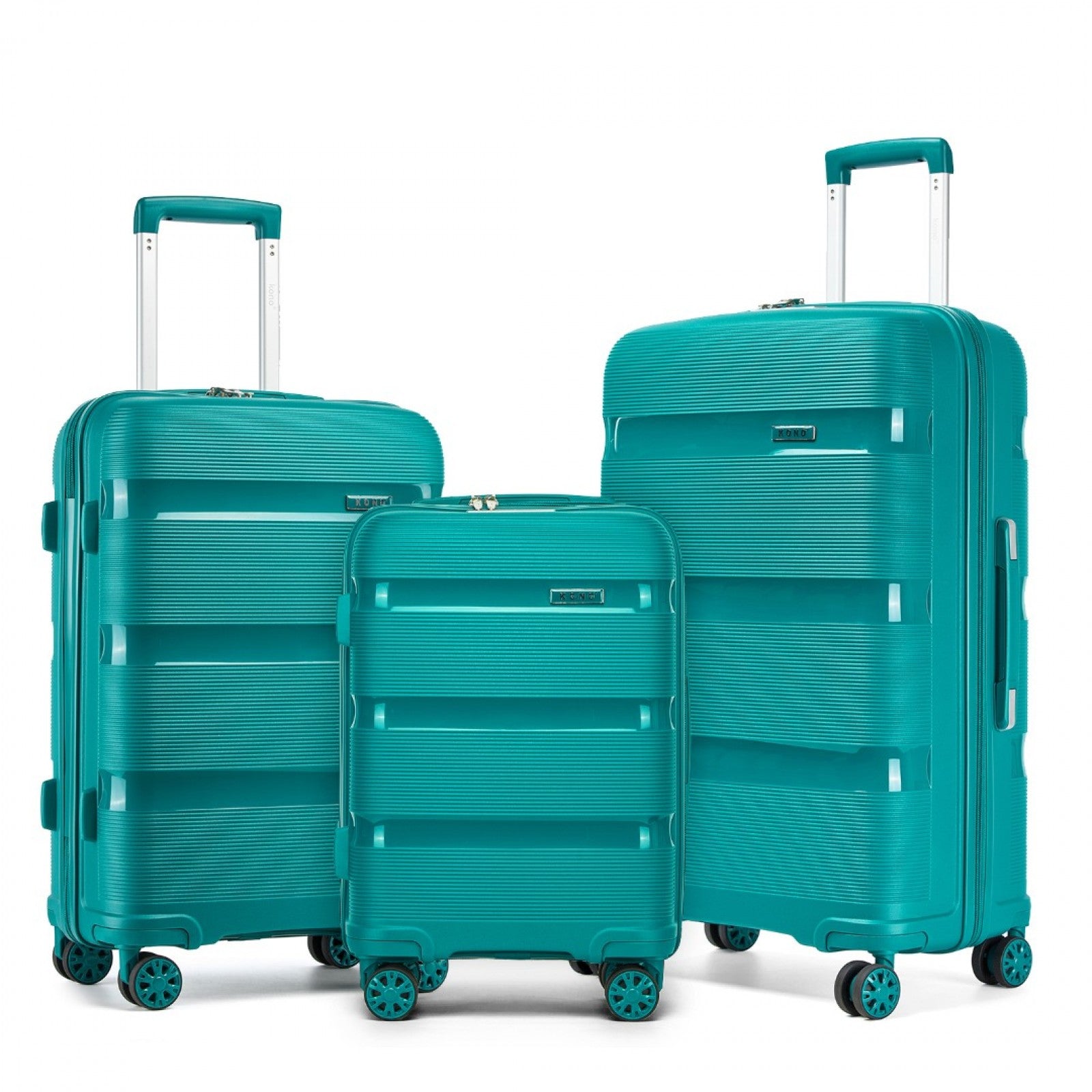 Kono 3-Piece PP Hardshell Luggage Set–Durable Travel Suitcases with TSA Lock, 360° Spinner Wheels - Blue and Green