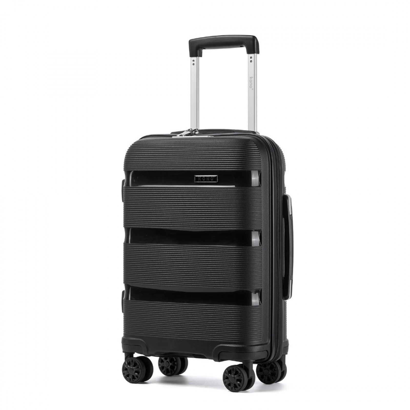 Kono 19-Inch PP Hardshell Carry-On Suitcase–Lightweight Cabin Luggage with TSA Lock, 360° Silent Spinner Wheels - Black