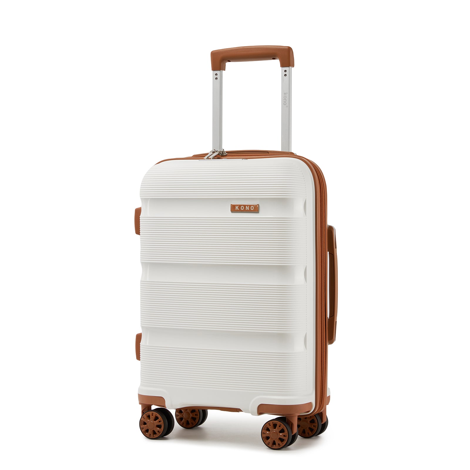 Kono 19-Inch PP Hardshell Carry-On Suitcase–Lightweight Cabin Luggage with TSA Lock, 360° Silent Spinner Wheels - Cream And Brown