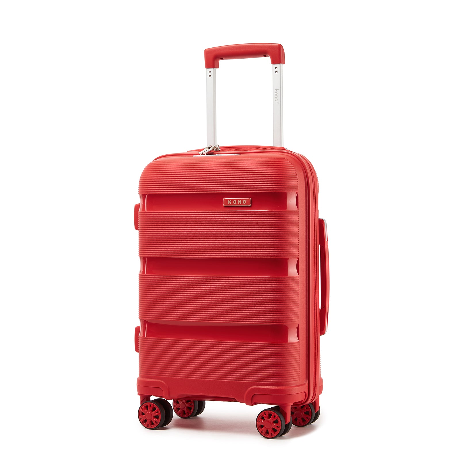 Kono 19-Inch PP Hardshell Carry-On Suitcase–Lightweight Cabin Luggage with TSA Lock, 360° Silent Spinner Wheels - Red
