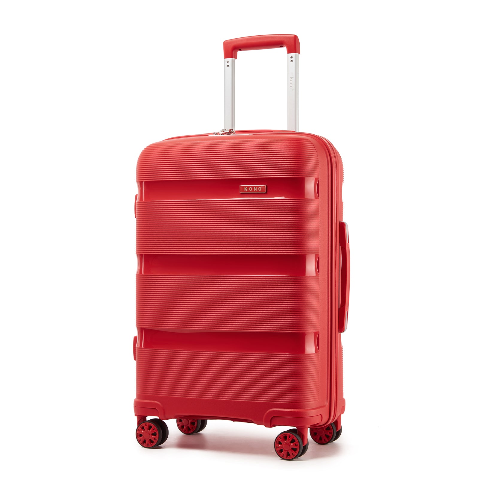Kono 24-Inch PP Hardshell Suitcase–Durable Checked Luggage with TSA Lock & 360° Spinner Silent Wheels - Red