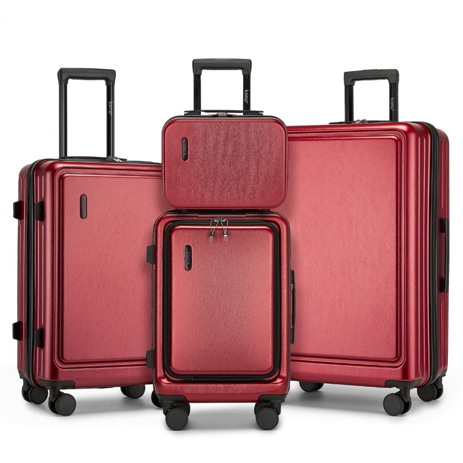 Kono Durable ABS+PC Hardshell Luggage Set with TSA Lock 360° Spinner Wheels 4-Piece Set 20/24/28 And Vanity Case - Burgundy