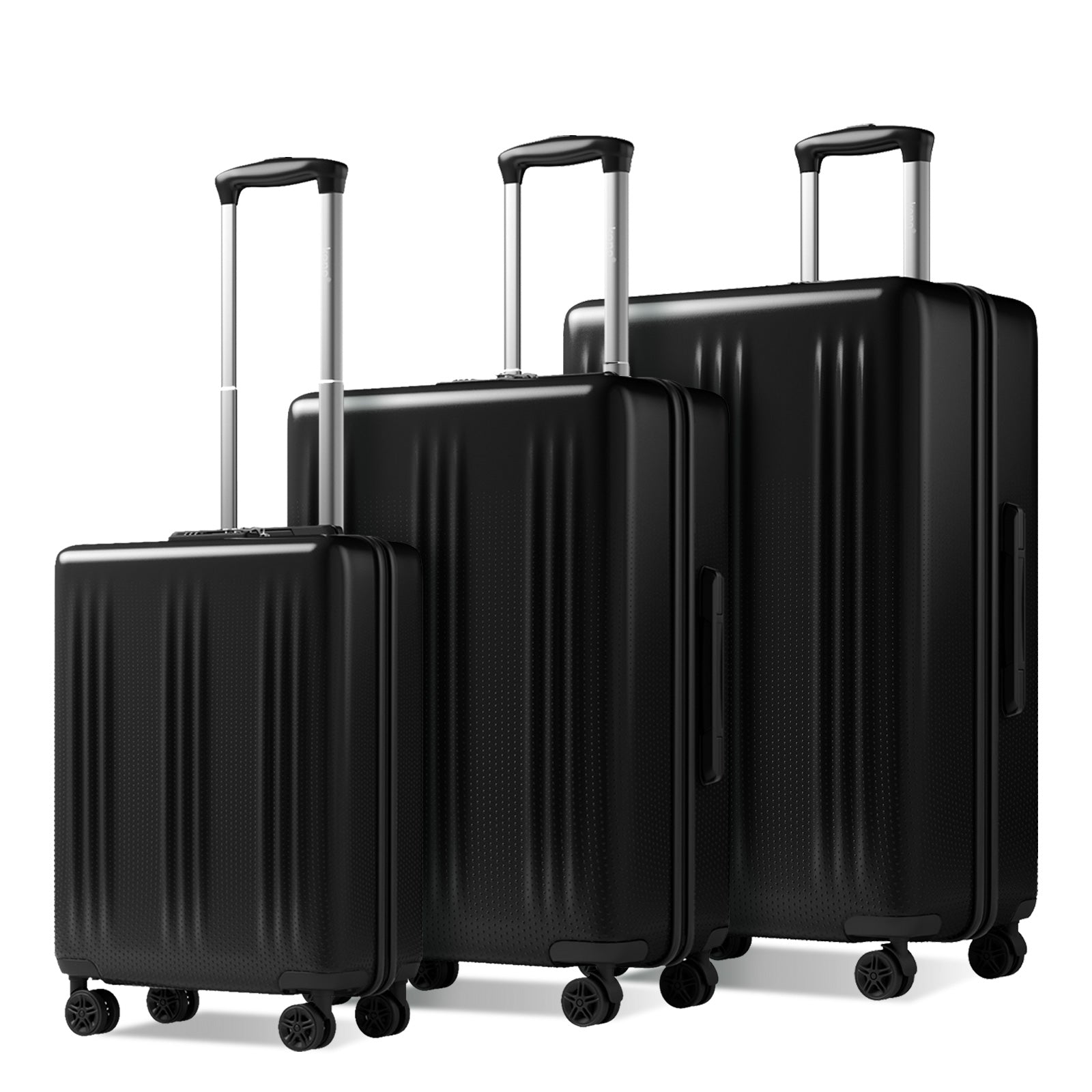 Kono Premium ABS+PC 3-Piece Hard Shell Luggage Set with TSA Lock & 360° Silent Spinner Wheels - Black