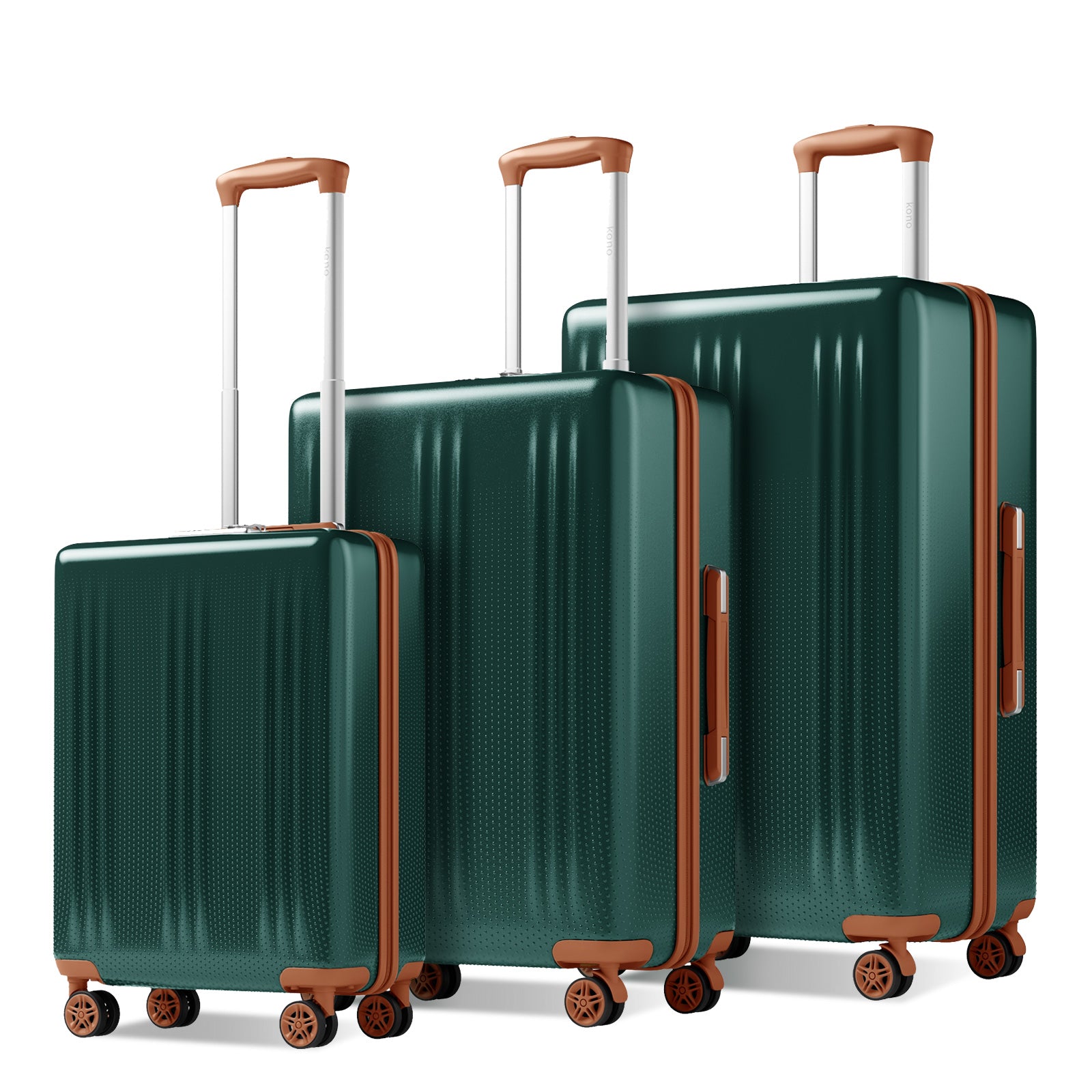 Kono Premium ABS+PC 3-Piece Hard Shell Luggage Set with TSA Lock & 360° Silent Spinner Wheels - Green and Brown