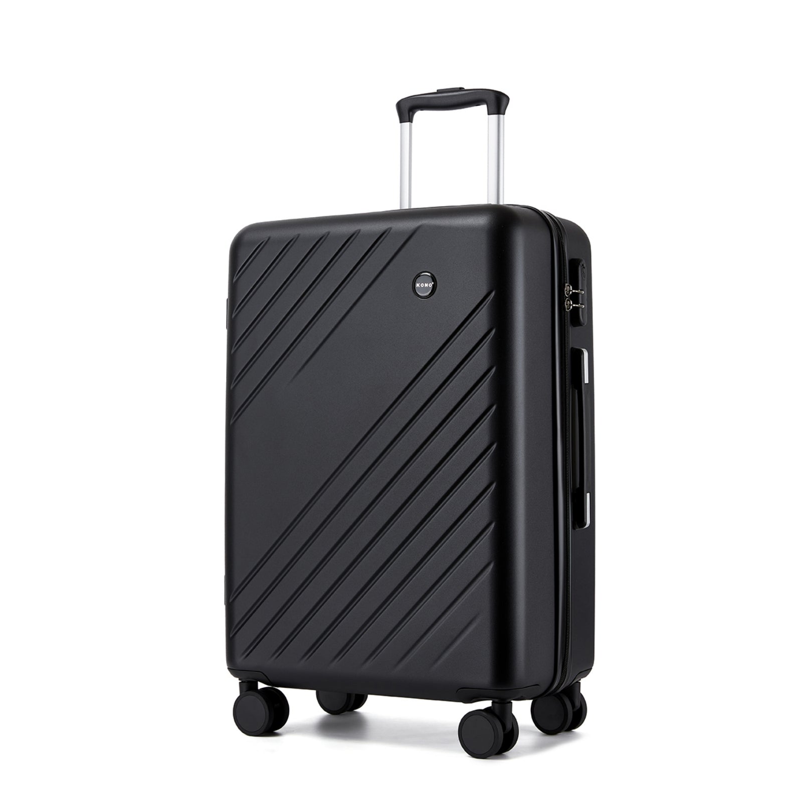 Kono 24 Inch Medium ABS+PC Hard Shell Checked Luggage, Modern Diagonal Stripe Travel Suitcase with Silent Spinner Wheels, Combination Lock - Black