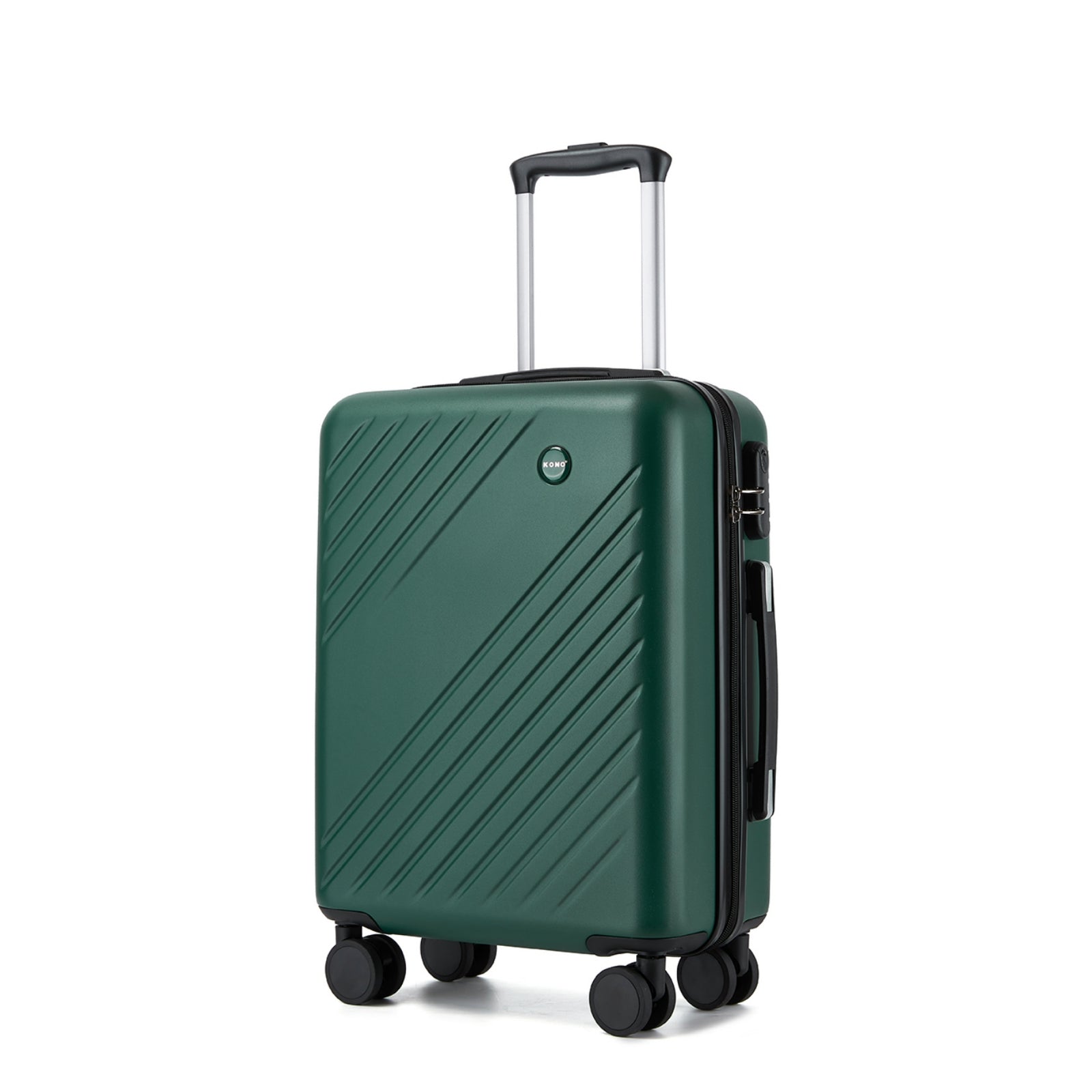 Kono 20 Inch ABS+PC Hard Shell Carry On Luggage, Diagonal Stripe Lightweight Travel Suitcase with Silent Spinner Wheels & Organised Interior - Green