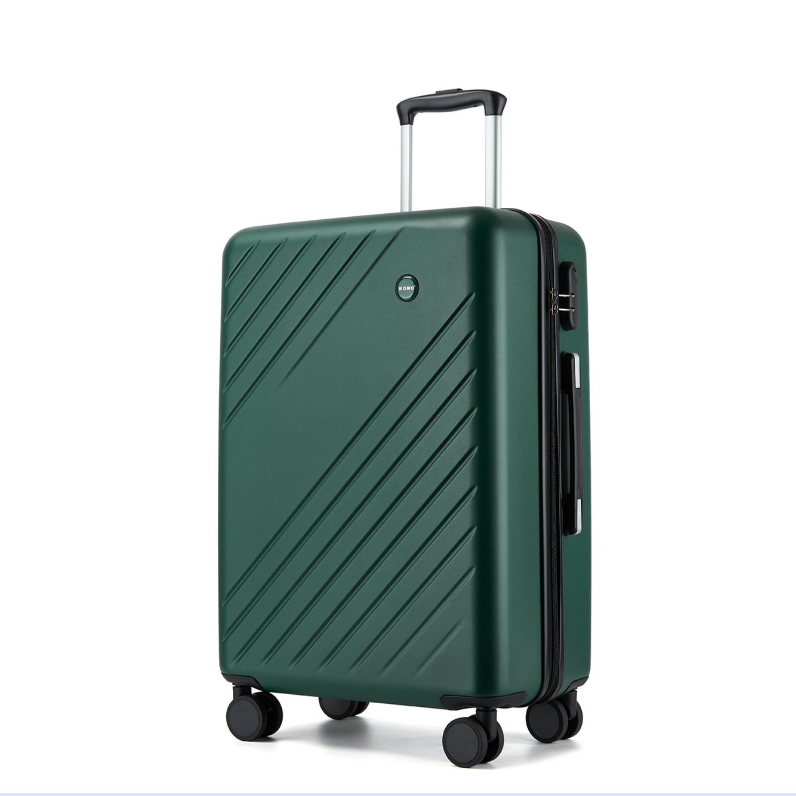 Kono 24 Inch Medium ABS+PC Hard Shell Checked Luggage, Modern Diagonal Stripe Travel Suitcase with Silent Spinner Wheels, Combination Lock - Green