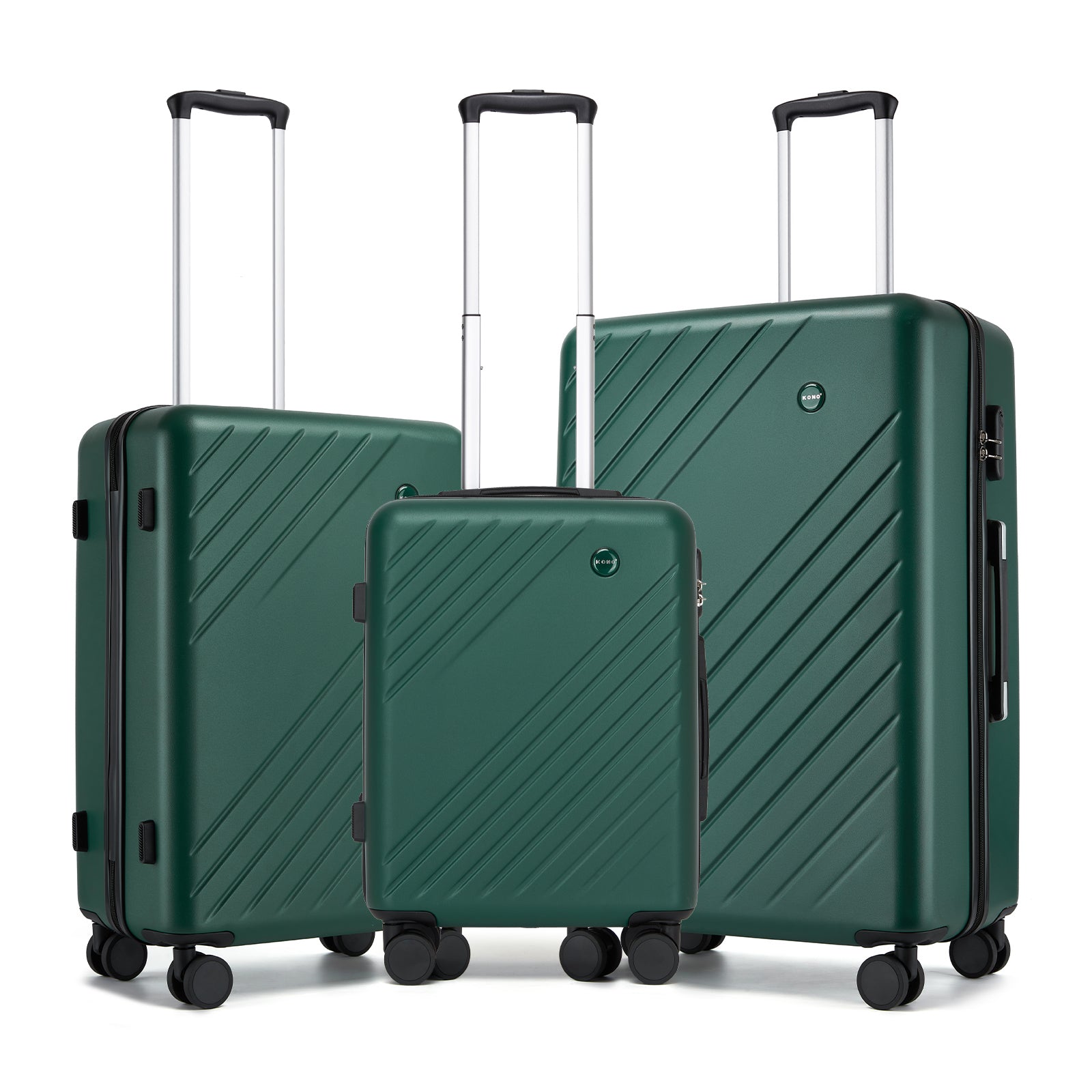 Kono ABS+PC Hard Shell 3 Piece Luggage Set (20/24/28 Inch) with Diagonal Strap, Silent Wheels & Complete Travel Solution - Green