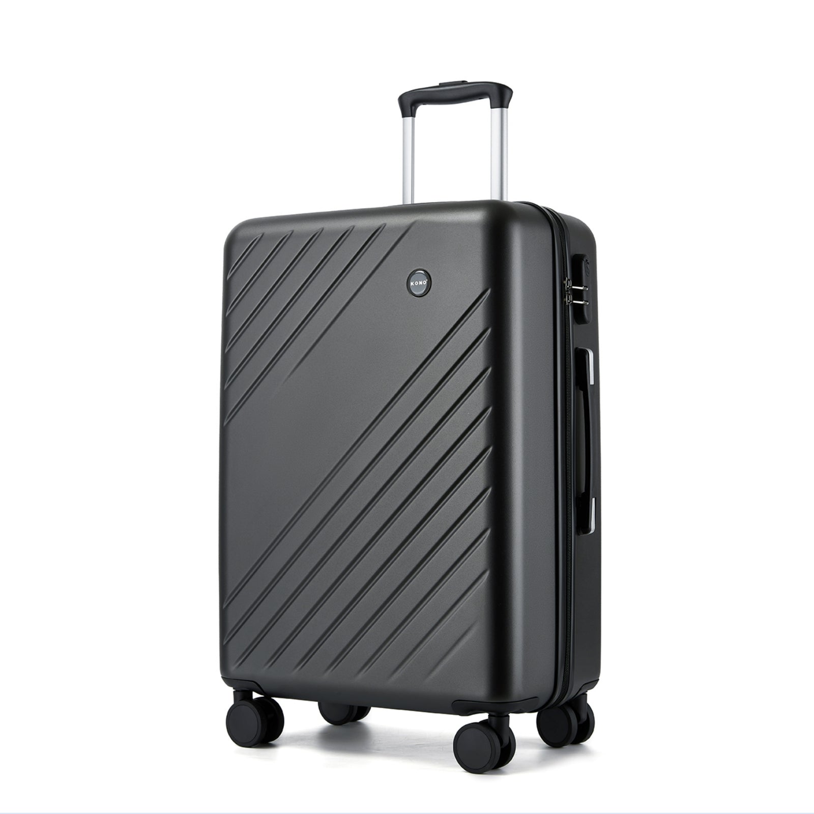 Kono 24 Inch Medium ABS+PC Hard Shell Checked Luggage, Modern Diagonal Stripe Travel Suitcase with Silent Spinner Wheels, Combination Lock - Grey
