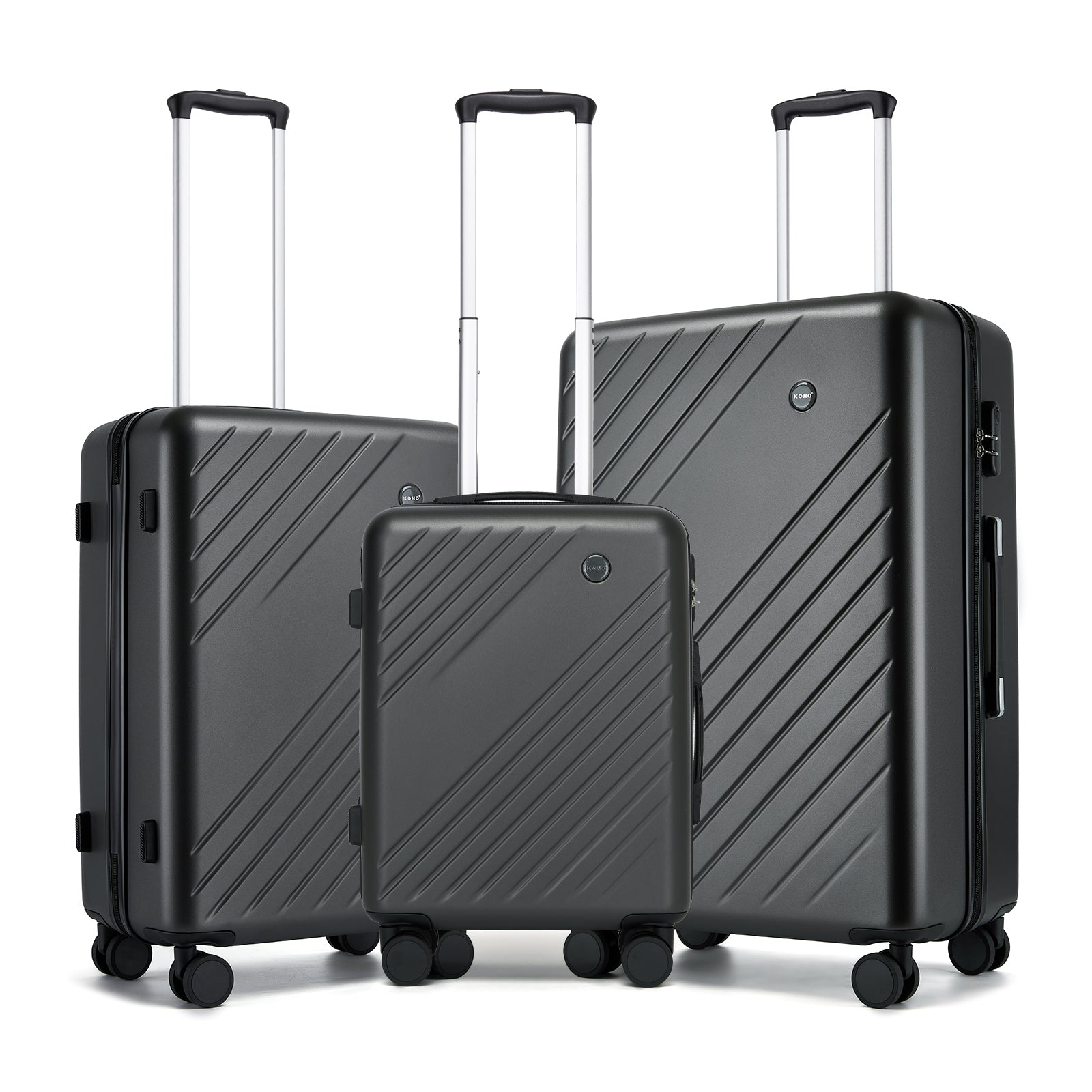 Kono ABS+PC Hard Shell 3 Piece Luggage Set (20/24/28 Inch) with Diagonal Strap, Silent Wheels & Complete Travel Solution - Grey