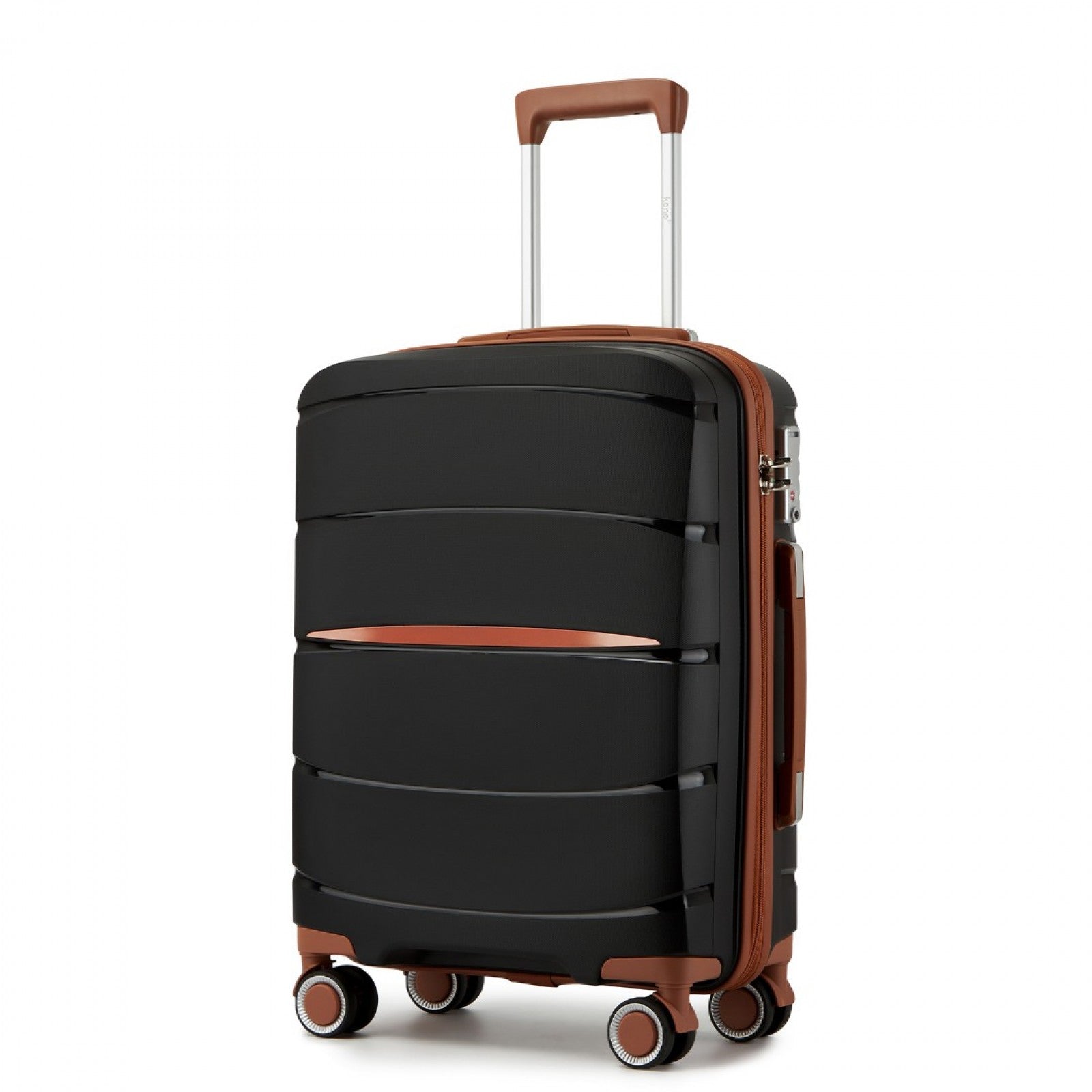 Kono 20-Inch PP Modern Scratch-Resistant Cabin Suitcase with TSA Lock & Stylish Brown Accents - Black and Brown